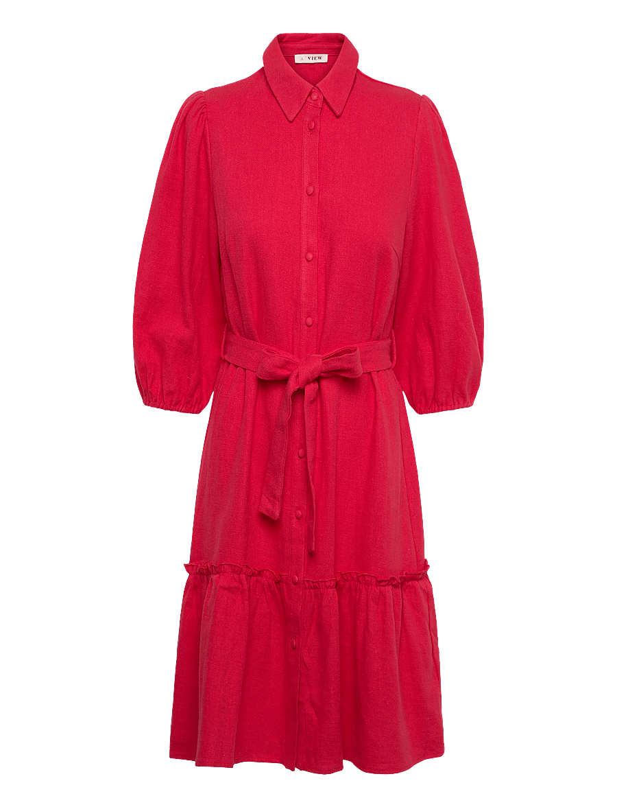 A-View - Linen dress - skjortekjoler - red - 1