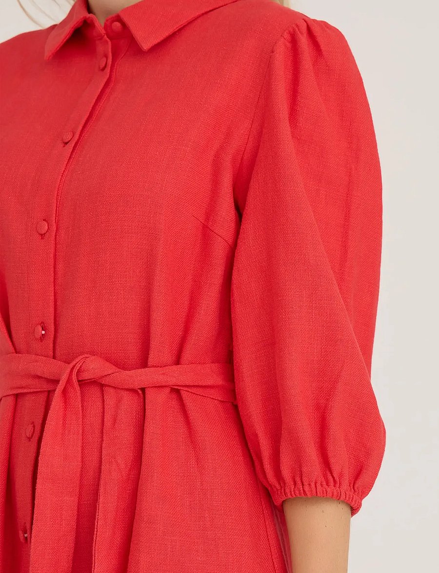 A-View - Linen dress - skjortekjoler - red - 4