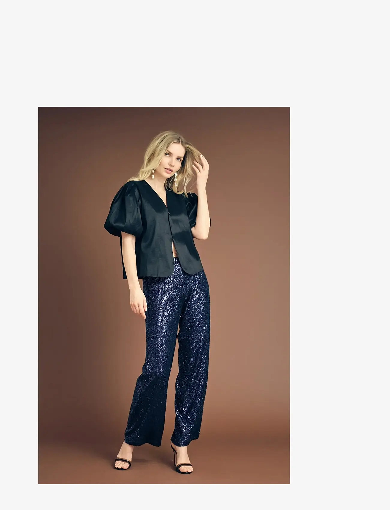 A-View - Alexi sequin pants - straight leg hosen - 699 navy - 0