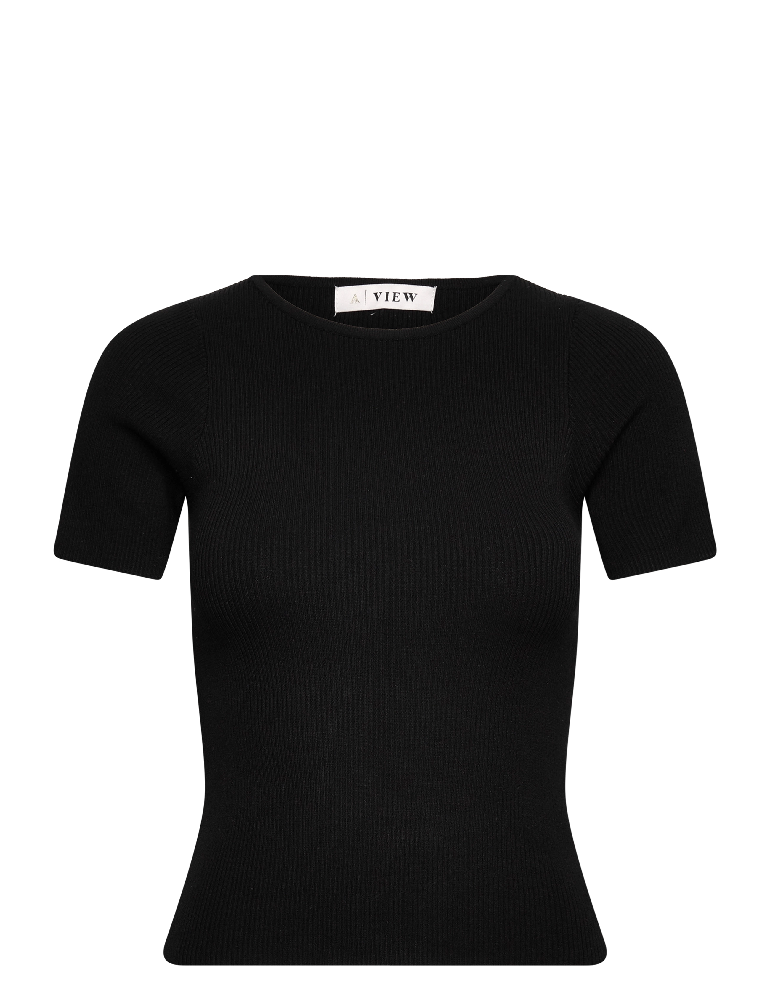 A-View Rib Knit Short Sleeve Top, L, Black, T-Shirts & Toppe > Kortærmede, Dame