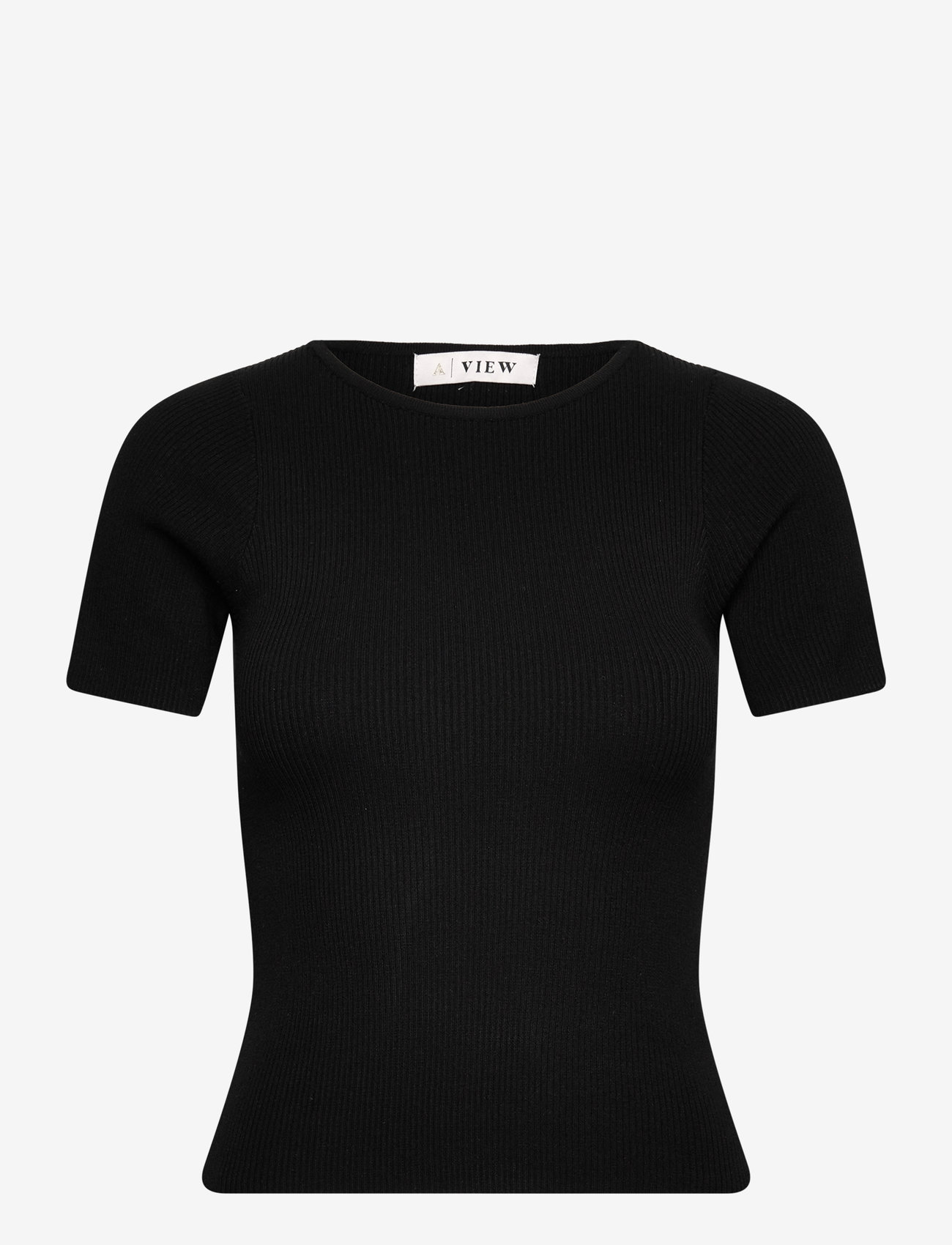 A-View - Rib knit short sleeve top - t-shirts - black - 0