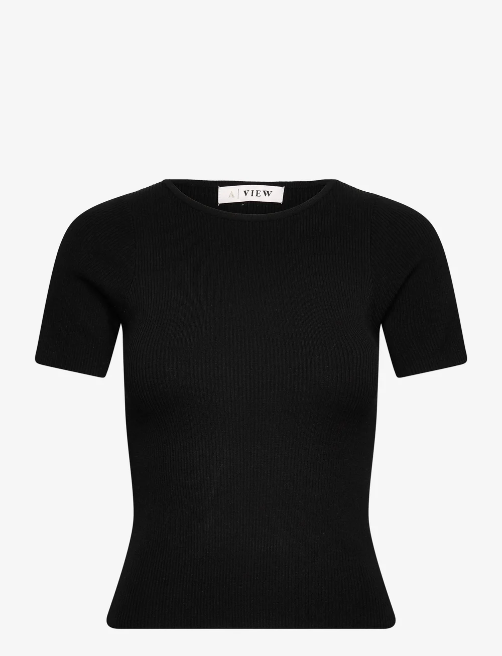 A-View - Rib knit short sleeve top - t-shirts - black - 0