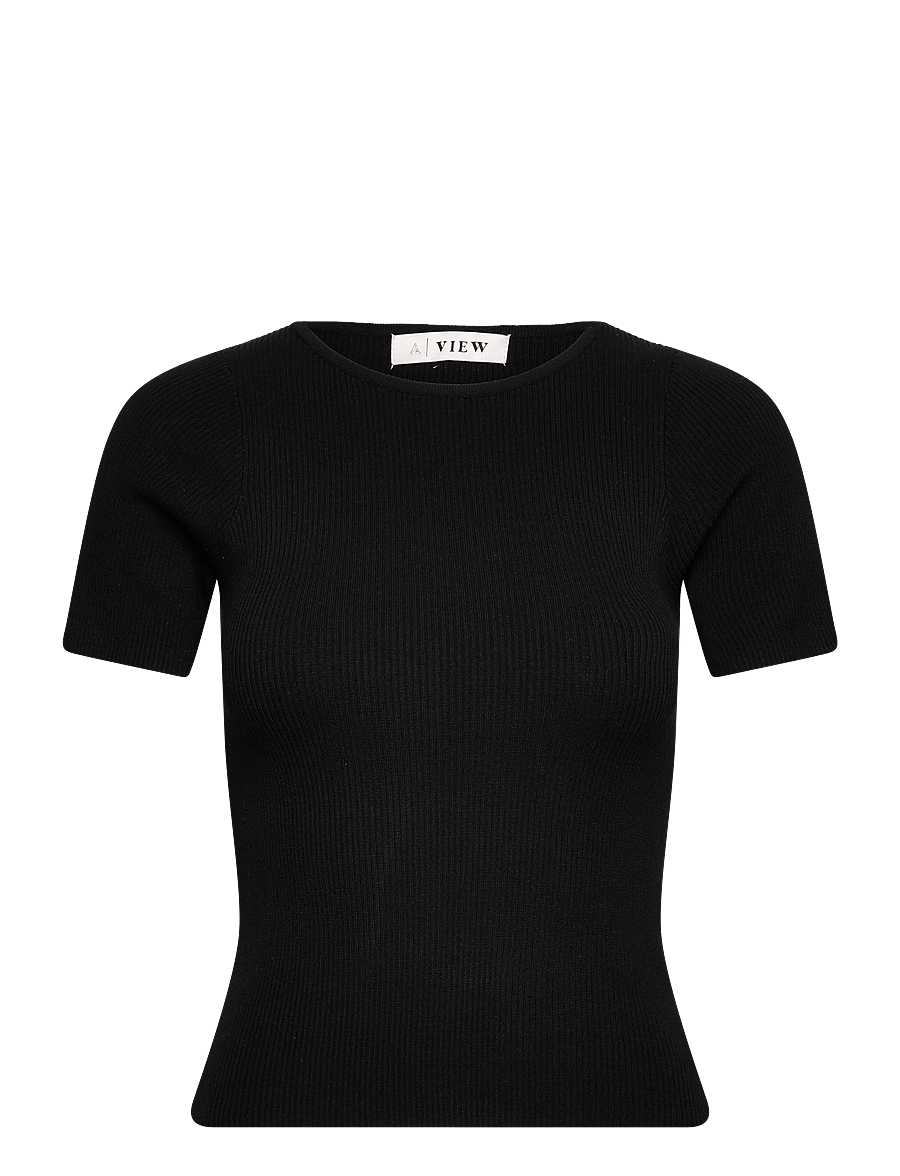 A-View - Rib knit short sleeve top - t-shirts - black - 0