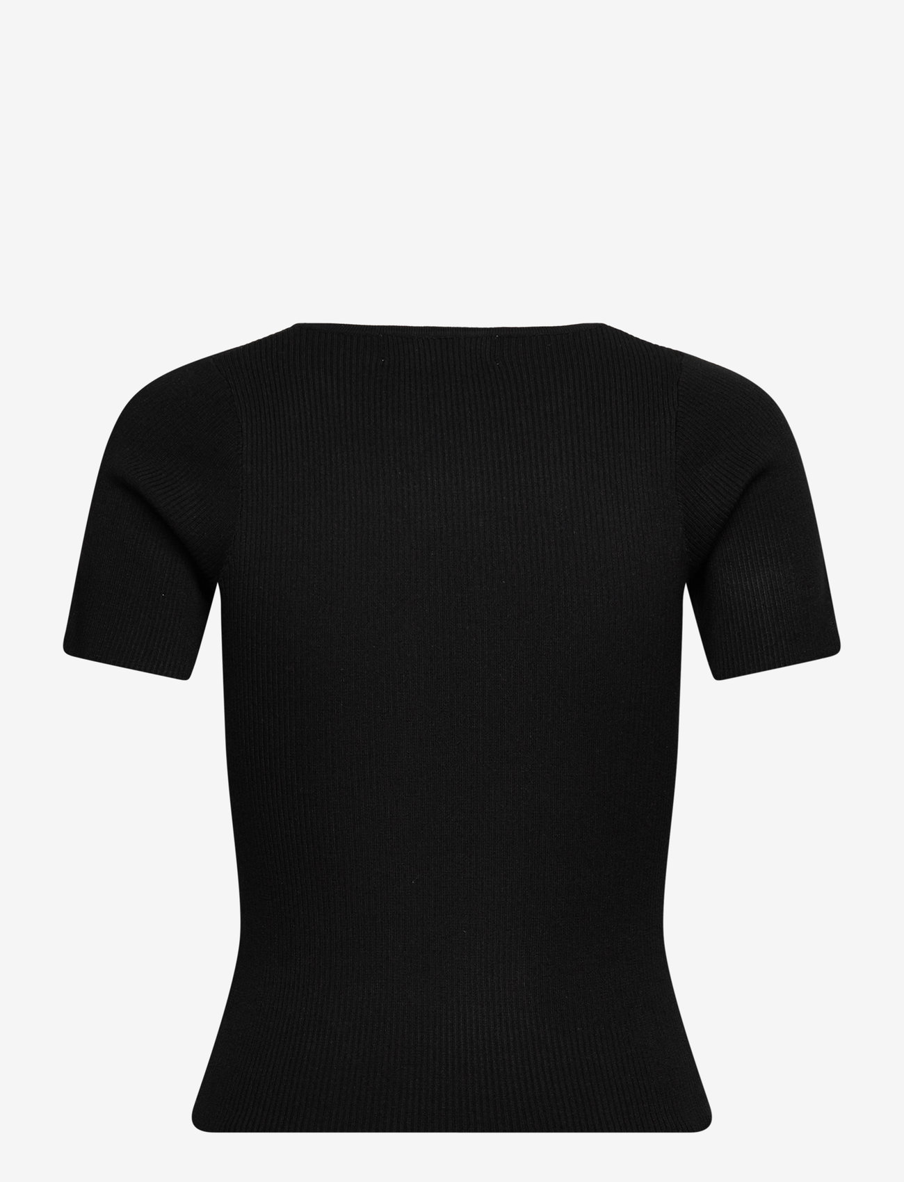 A-View - Rib knit short sleeve top - t-shirts - black - 1