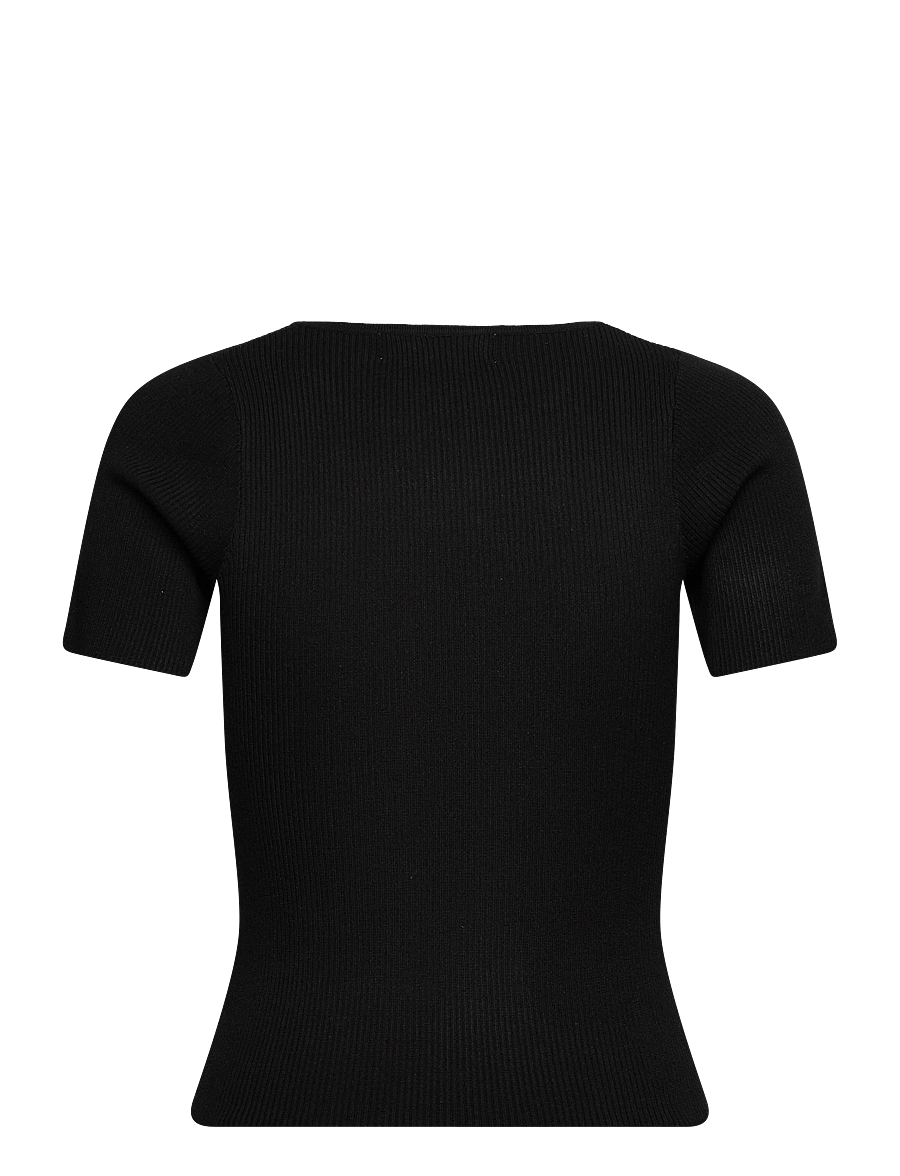 A-View - Rib knit short sleeve top - t-shirts - black - 1