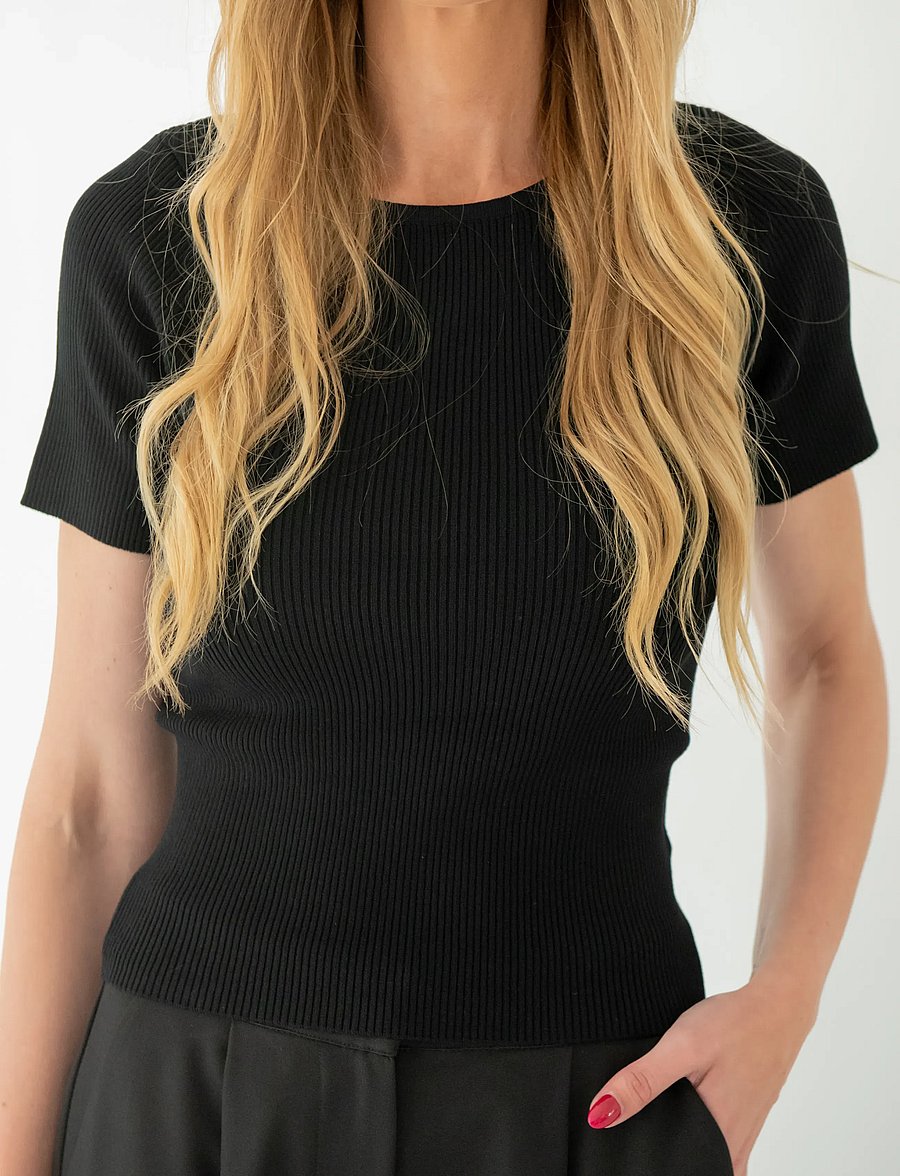 A-View - Rib knit short sleeve top - t-shirts - black - 4