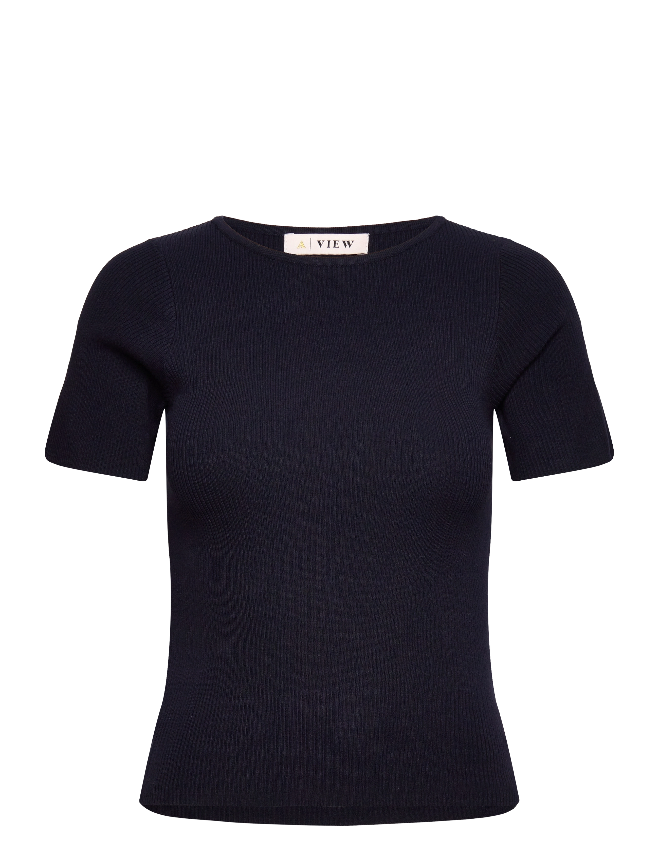 A-View Rib Knit Short Sleeve Top, Kvinder, Ribstrikket Kortærmet Top, Navy, Str: M