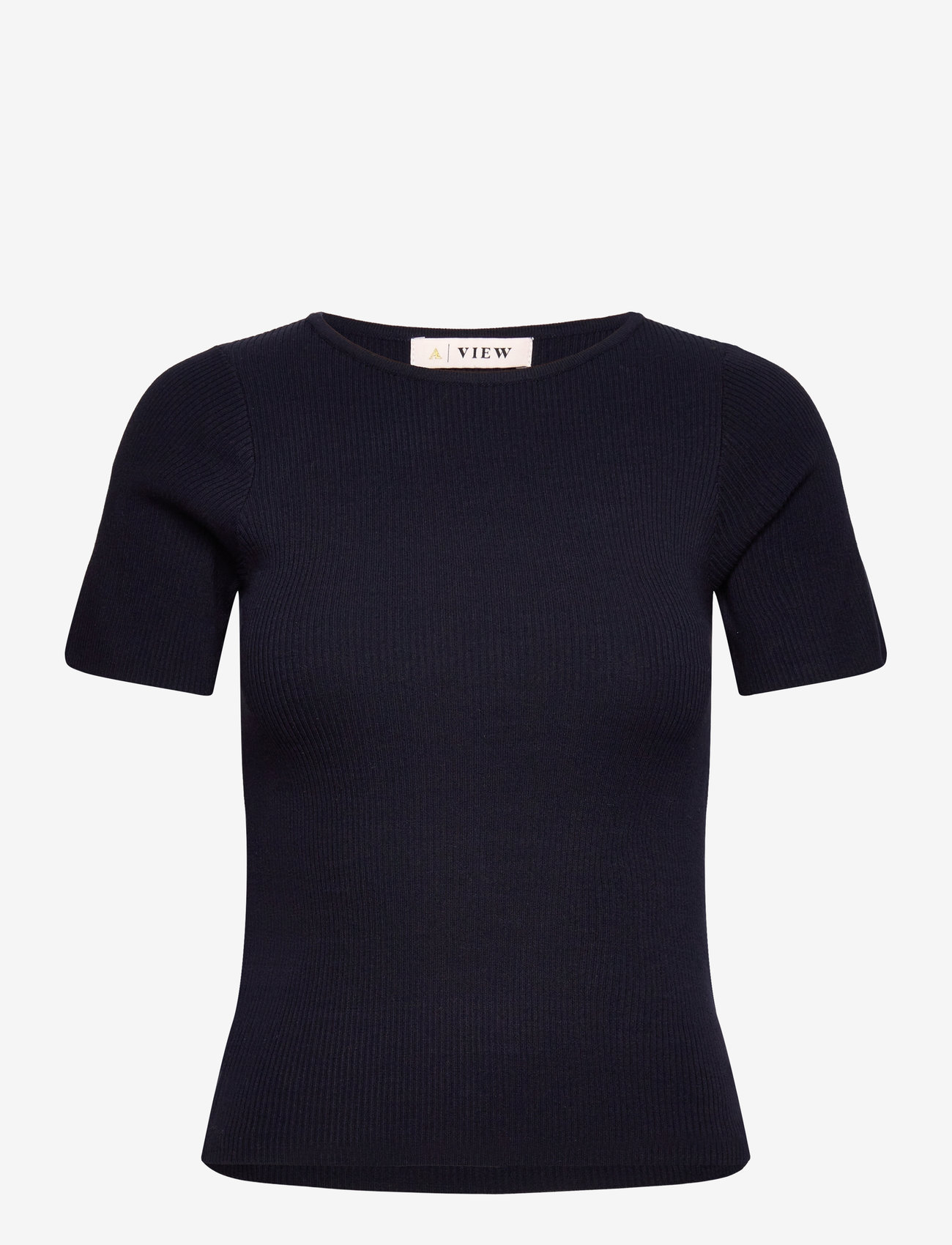 A-View - Rib knit short sleeve top - t-shirts - navy - 0