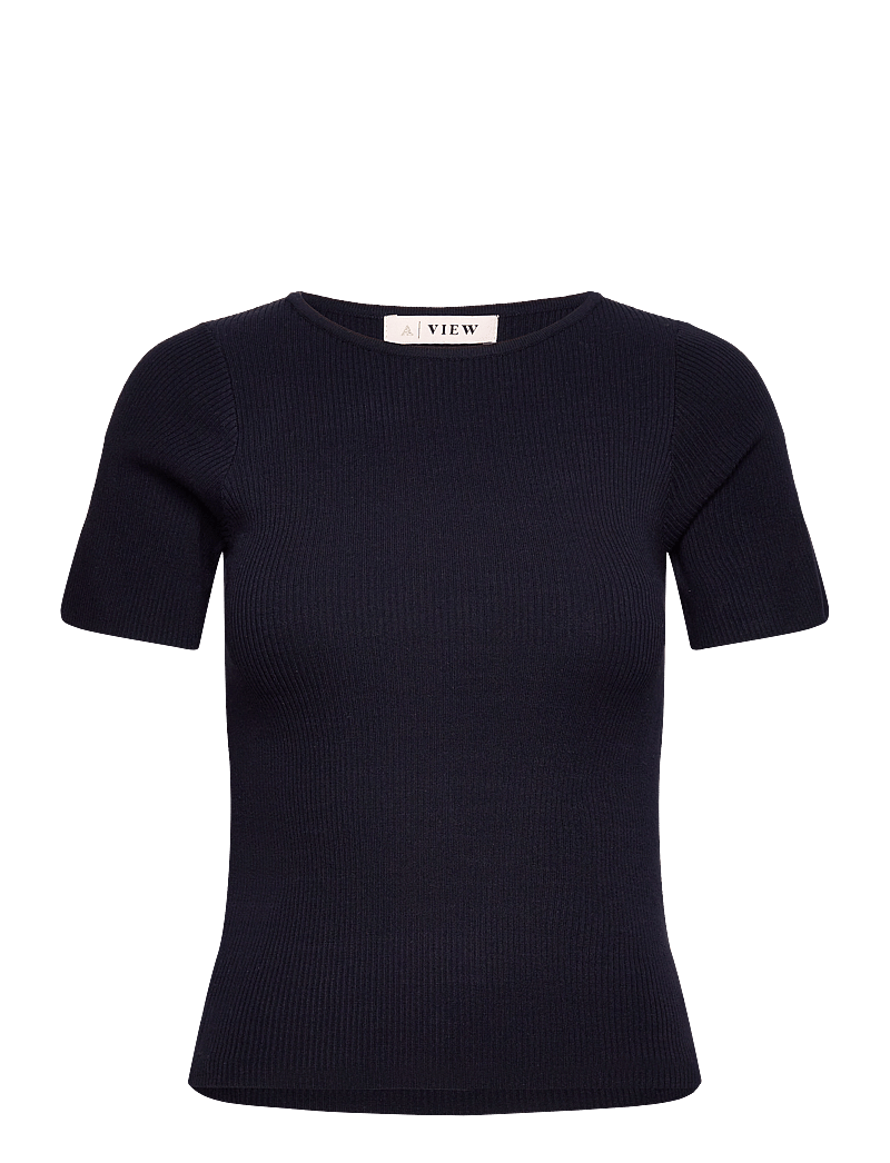 A-View - Rib knit short sleeve top - t-särgid - navy - 0