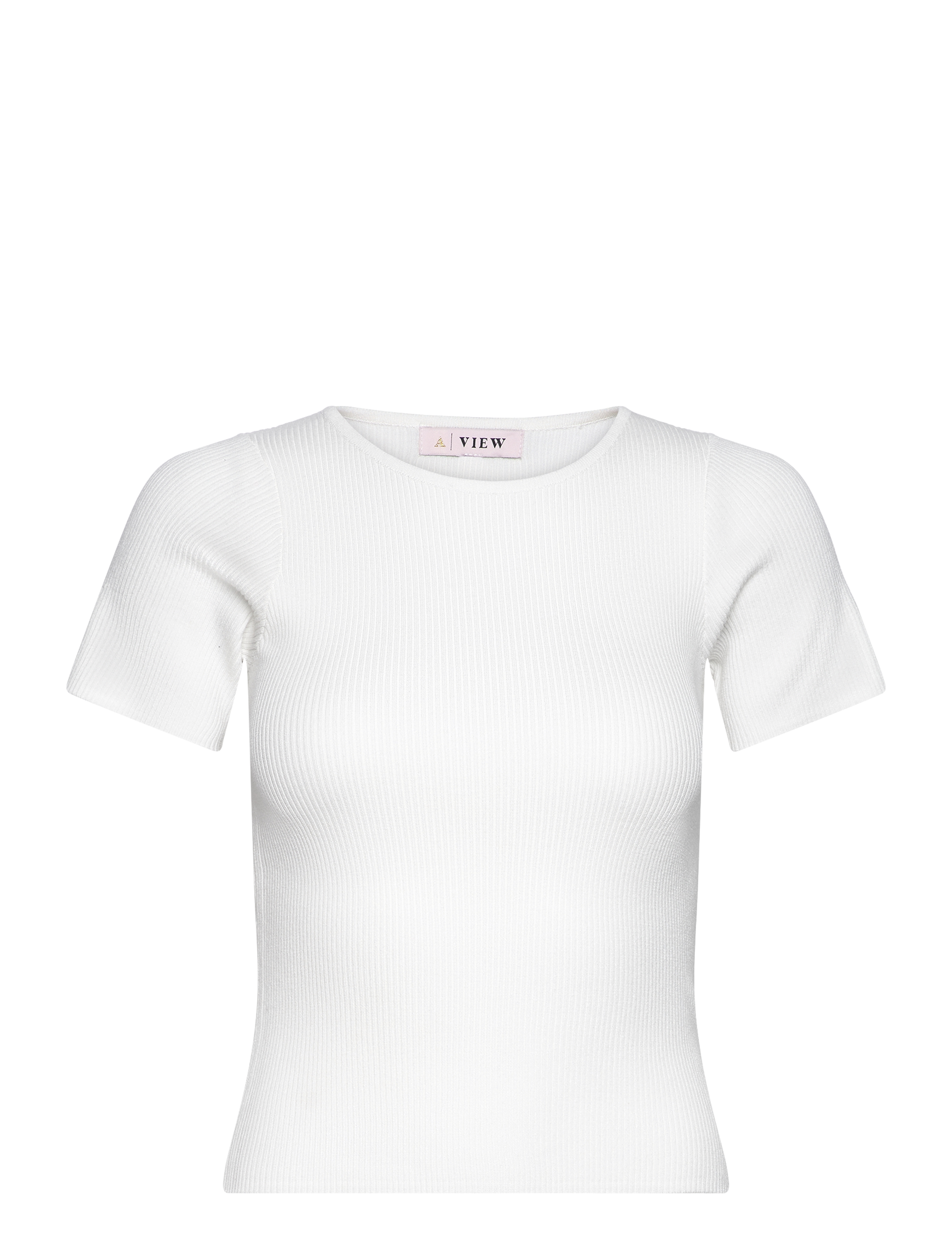 A-View Rib Knit Short Sleeve Top, XL, White, T-Shirts & Toppe > Kortærmede, Dame