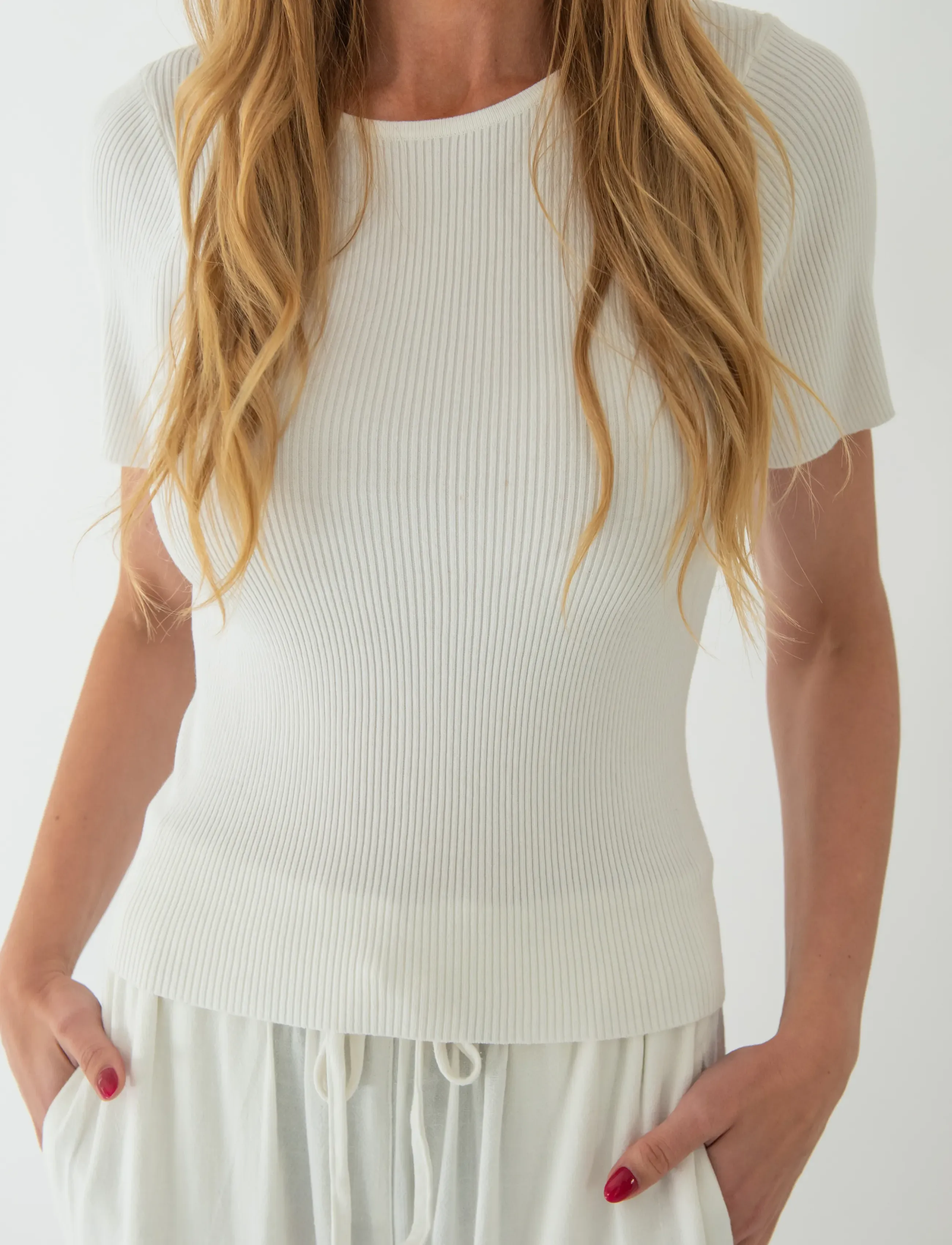 A-View - Rib knit short sleeve top - autumn clothing - white - 3