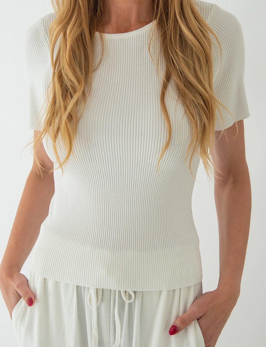 A-View - Rib knit short sleeve top - t-särgid - white - 3