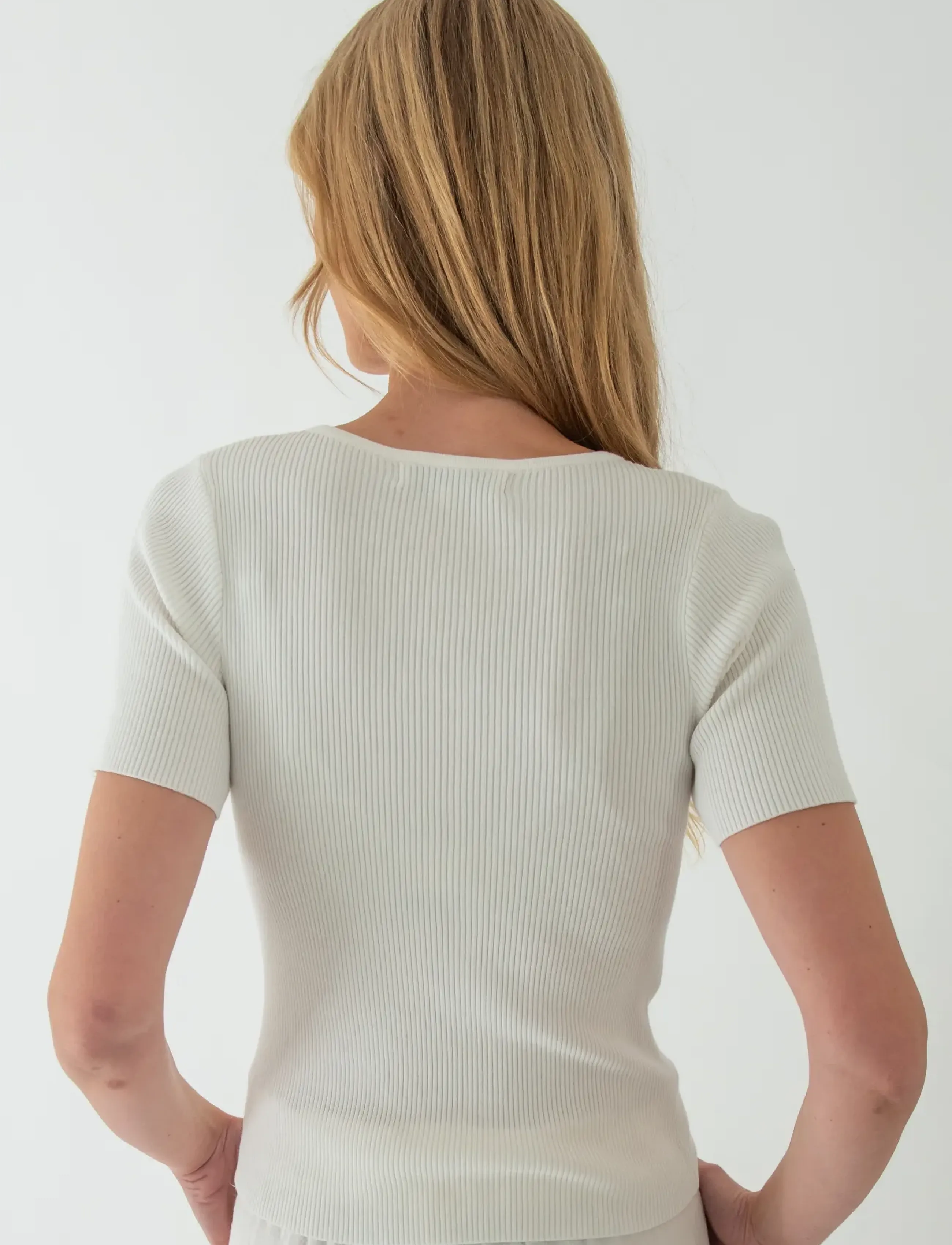A-View - Rib knit short sleeve top - autumn clothing - white - 4