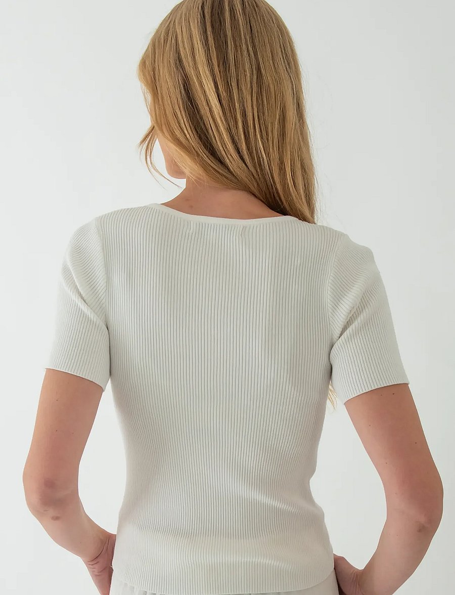 A-View - Rib knit short sleeve top - t-särgid - white - 4