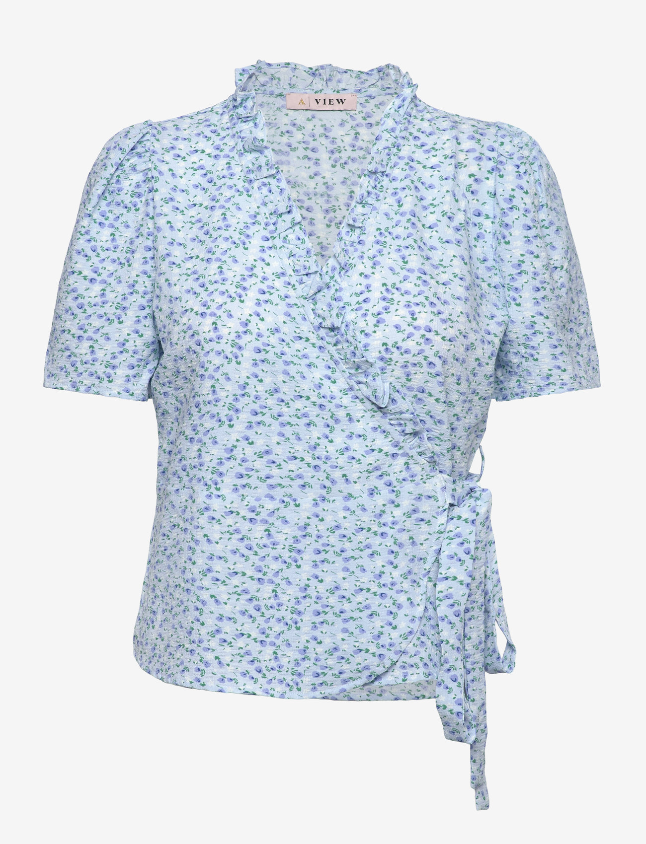 A-View - Peony wrap blouse - kurzämlige blusen - blue/white - 0