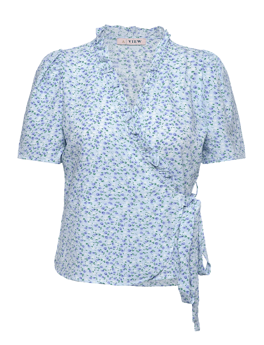 A-View - Peony wrap blouse - kurzärmelige blusen - blue/white - 0