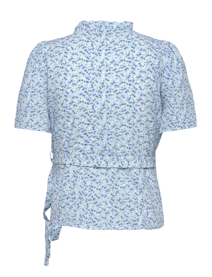A-View - Peony wrap blouse - kurzärmelige blusen - blue/white - 1
