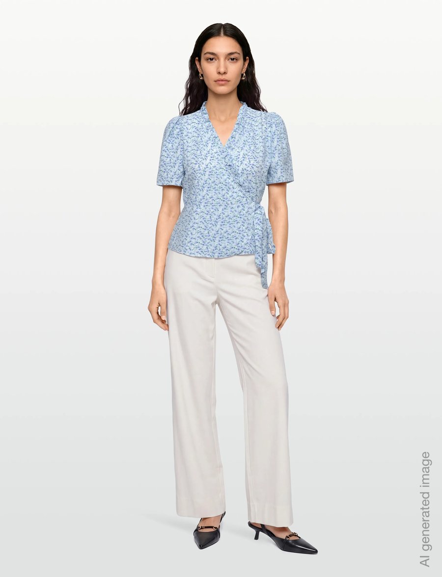 A-View - Peony wrap blouse - kurzärmelige blusen - blue/white - 0