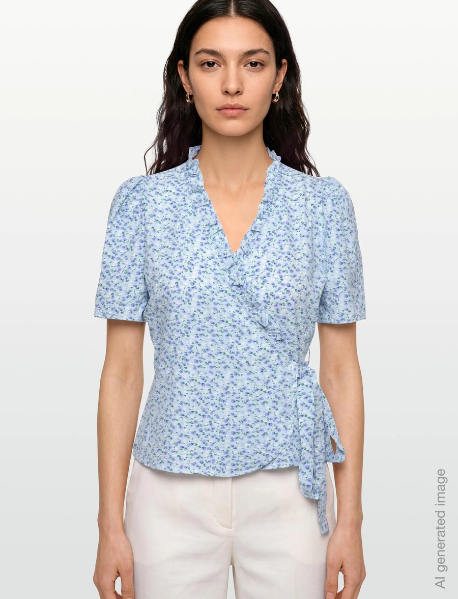 A-View - Peony wrap blouse - kurzärmelige blusen - blue/white - 3