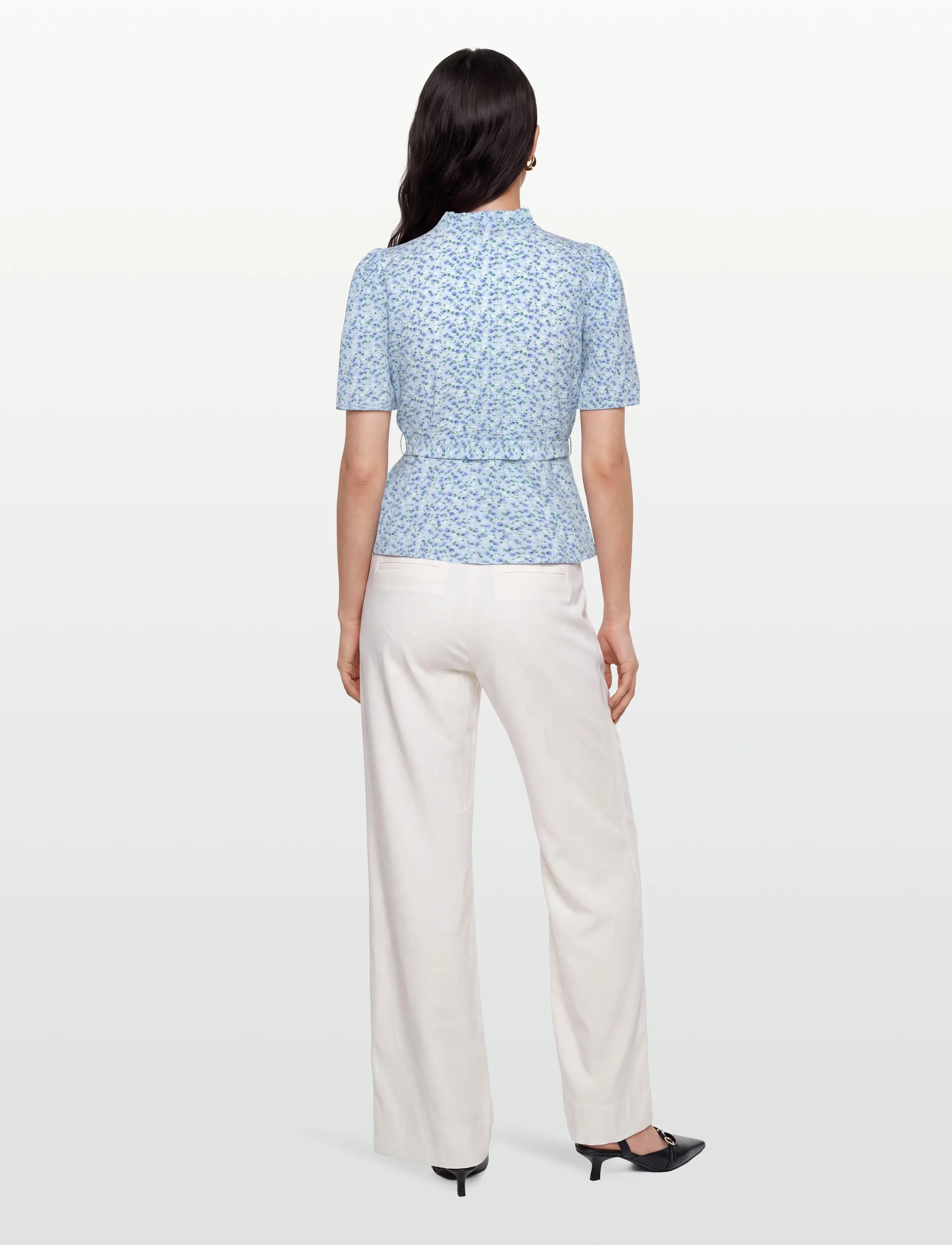 A-View - Peony wrap blouse - kurzärmelige blusen - blue/white - 4