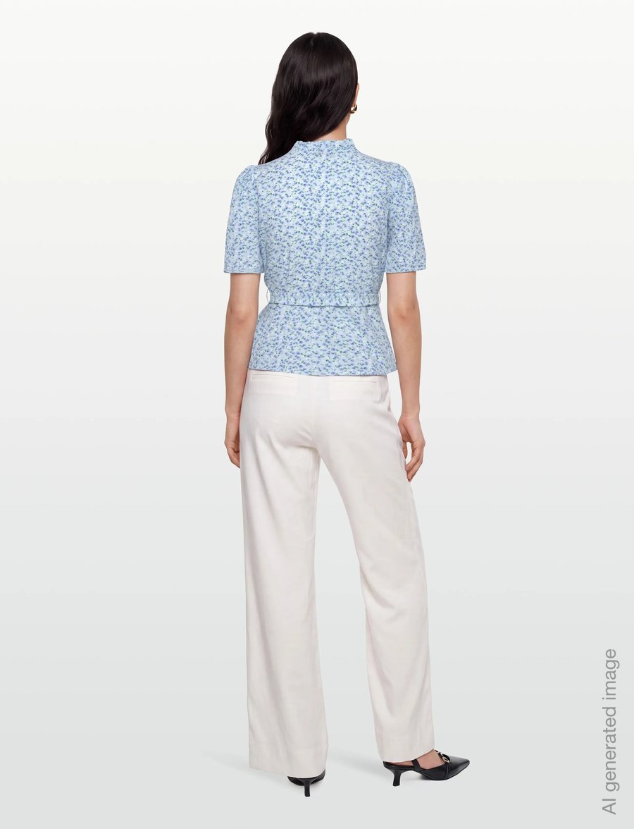 A-View - Peony wrap blouse - kurzärmelige blusen - blue/white - 4