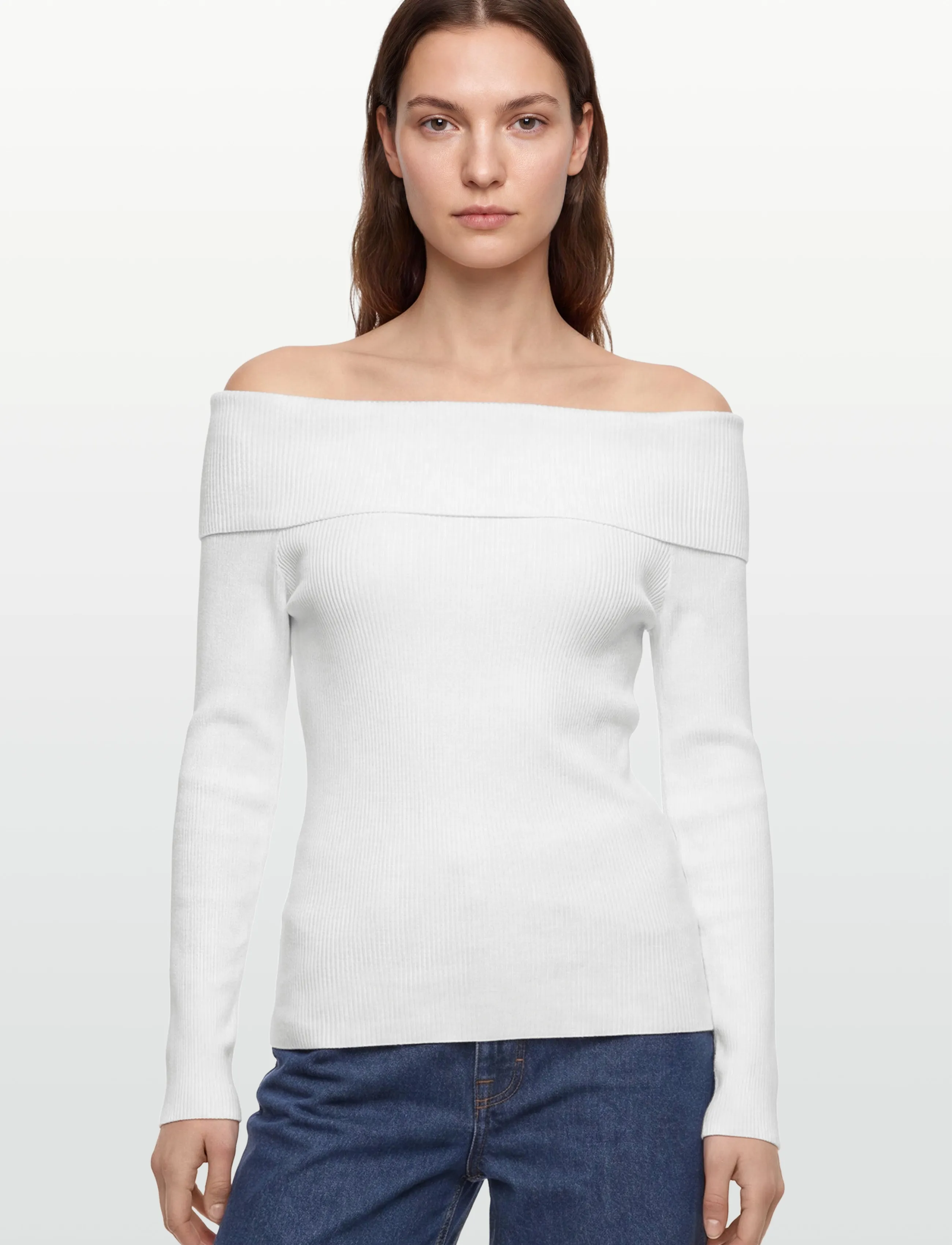 A-View - Rib offshoulder blouse - pikkade varrukatega pluusid - 005 off white - 3