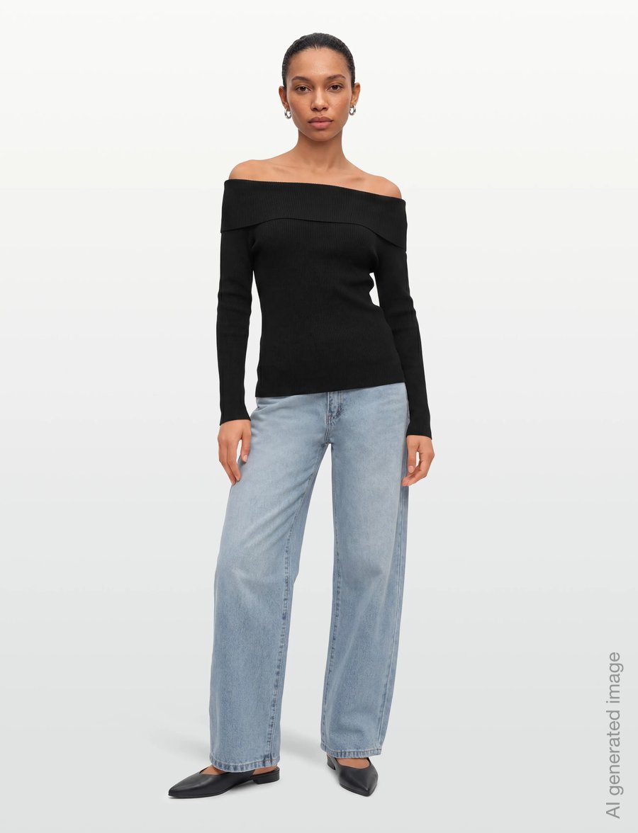 A-View - Rib offshoulder blouse - langærmede bluser - 999 black - 0