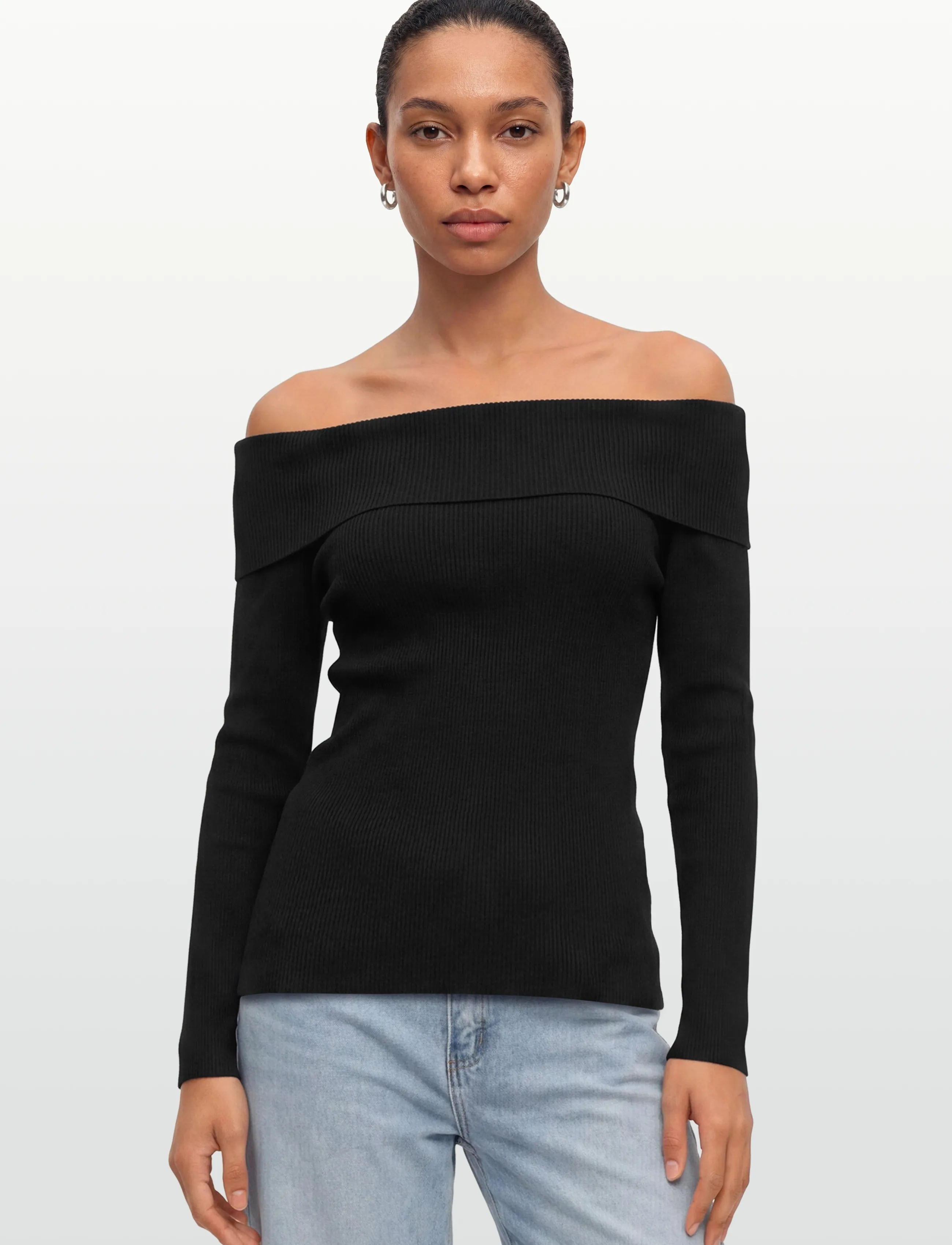 A-View - Rib offshoulder blouse - långärmade blusar - 999 black - 3