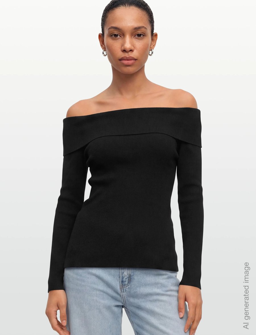 A-View - Rib offshoulder blouse - langærmede bluser - 999 black - 3