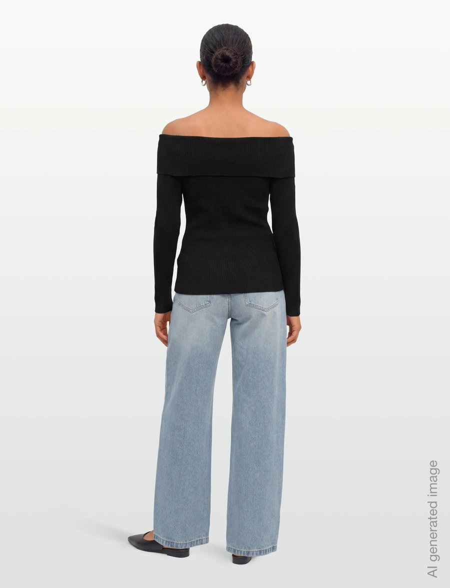 A-View - Rib offshoulder blouse - langærmede bluser - 999 black - 4