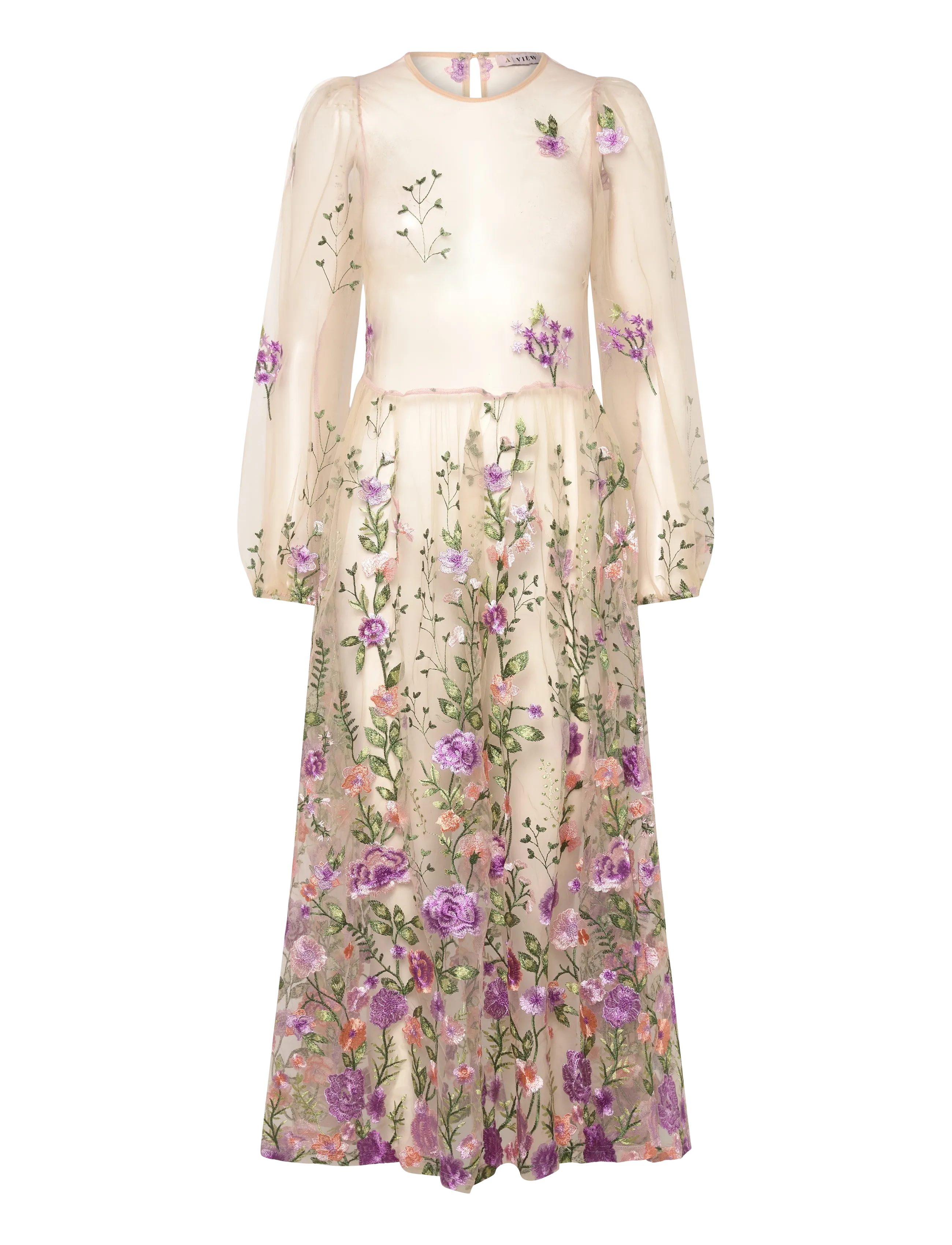A-View Fuschia Dress, Kvinder, Broderet Midi Kjole, Cream, Str: 34