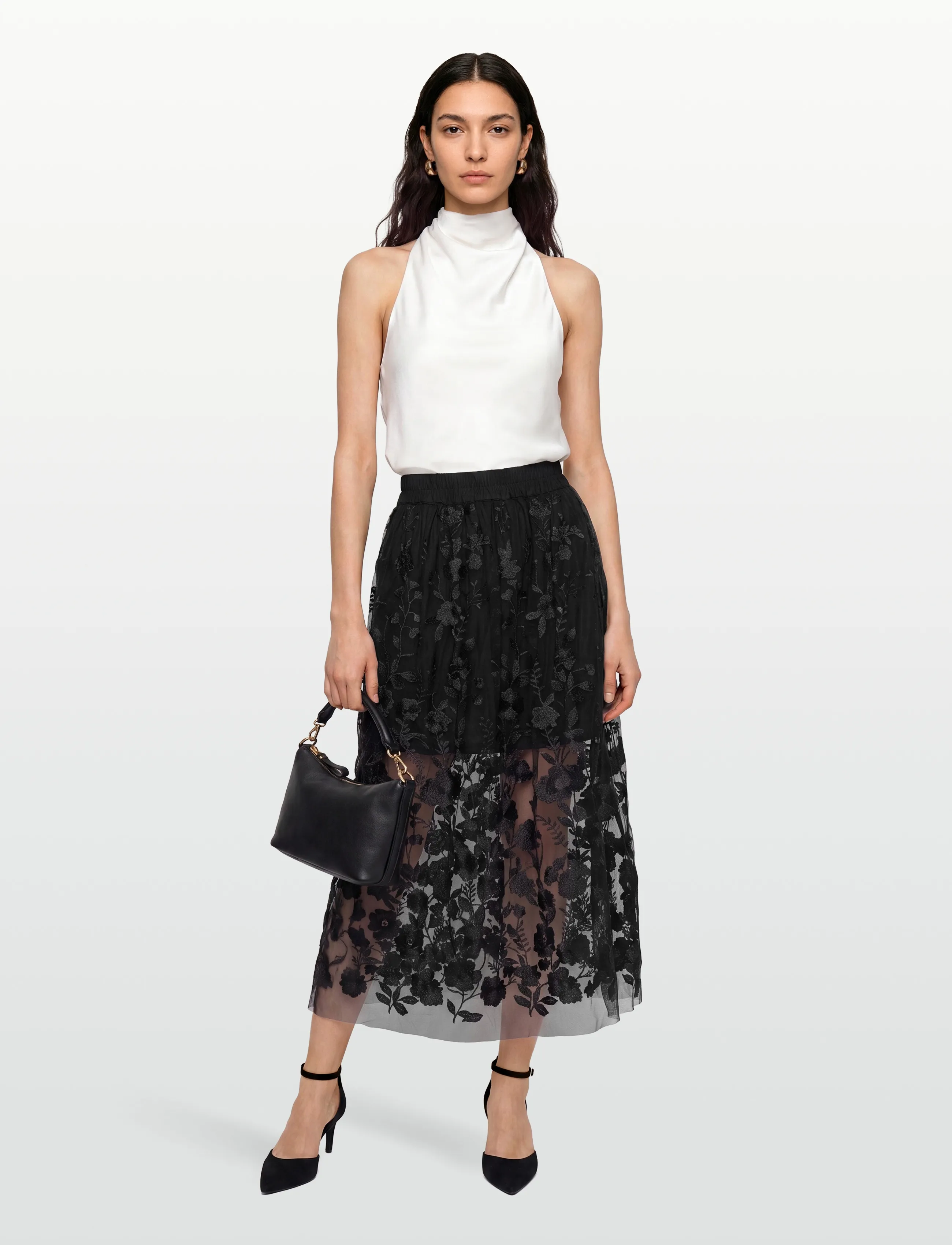 A-View Fuschia Skirt, Kvinder, Broderet Blomster Nederdel, Sort, Str: 38