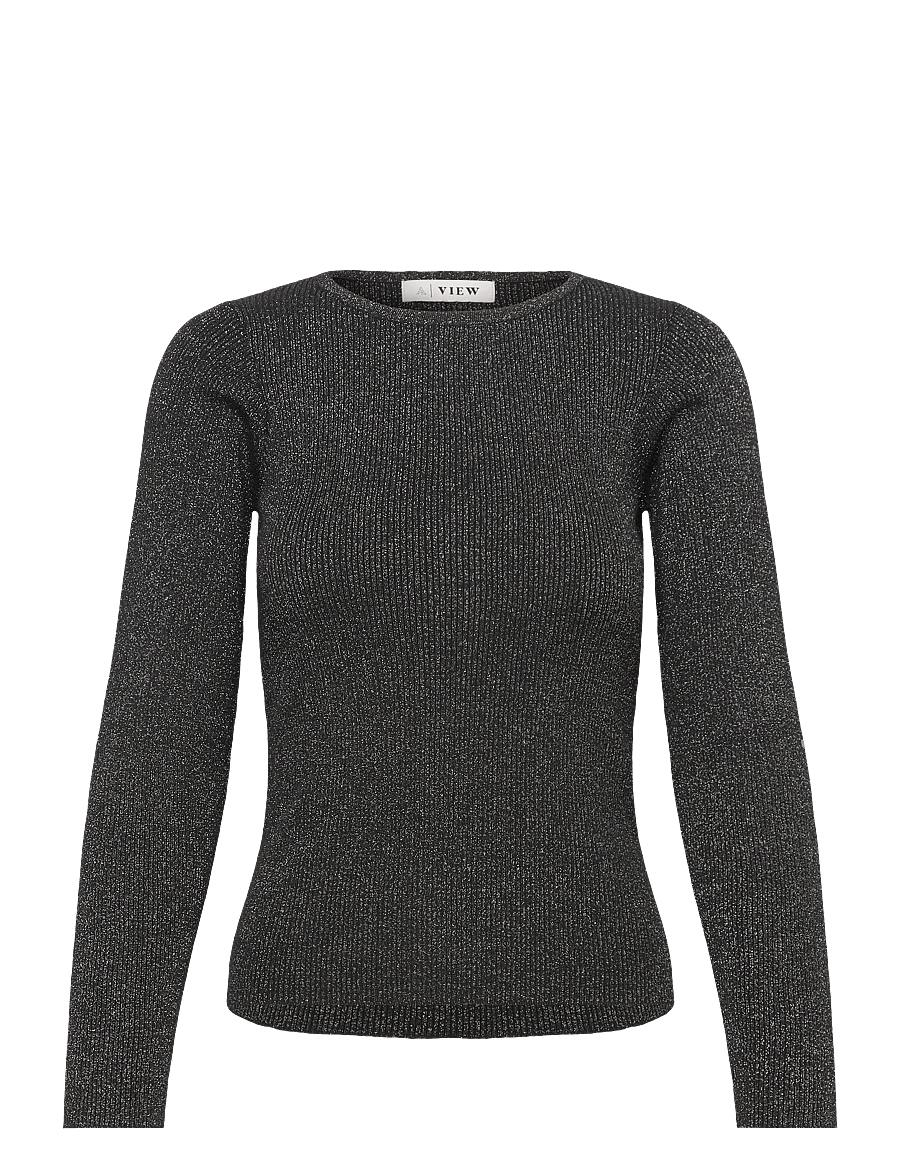 A-View - Lana rib lurex blouse - langärmlige tops - 045 black/silver - 0