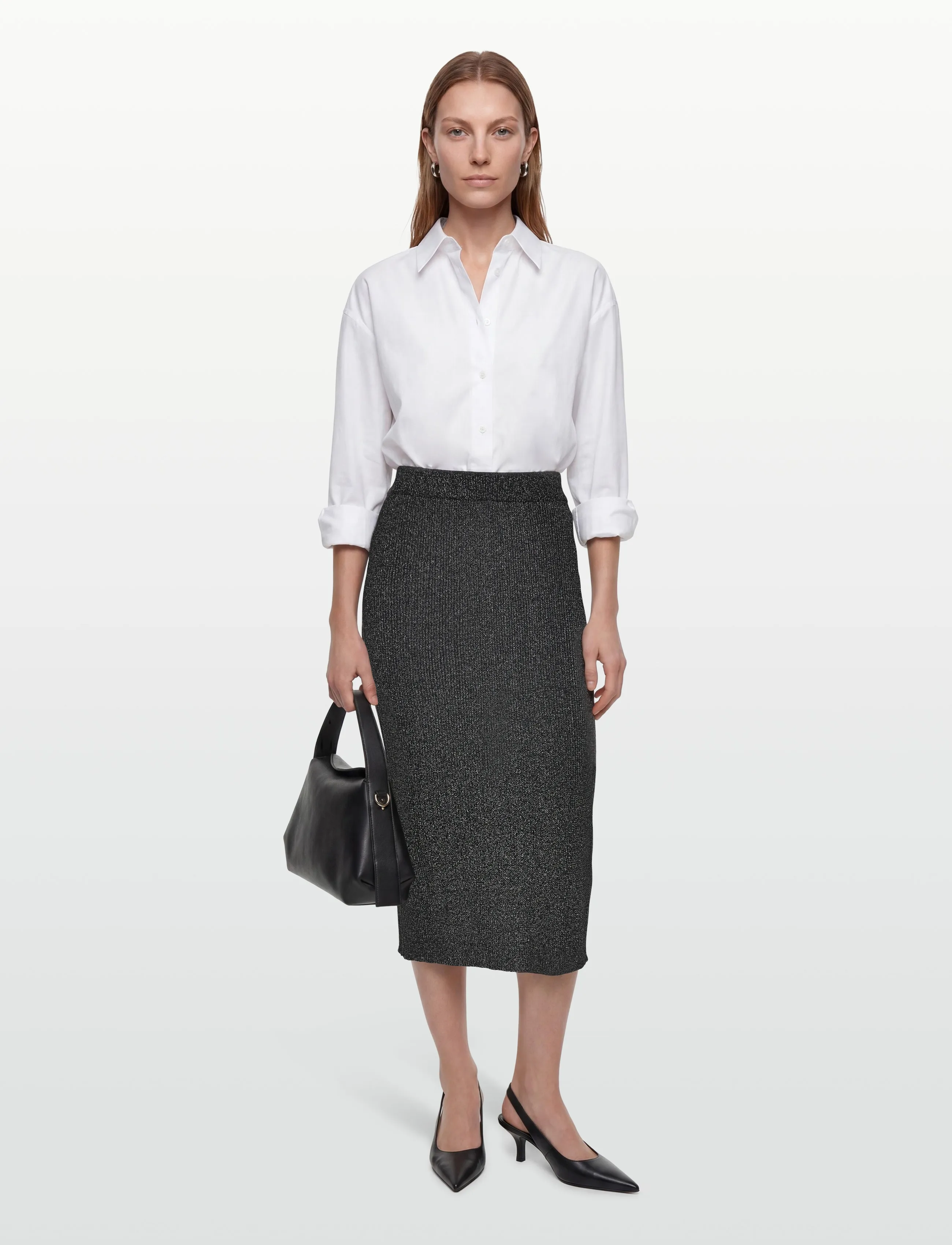 A-View Felicity Rib Lurex Skirt, L, Röcke, Grau - Knee-length & Midi Frauen