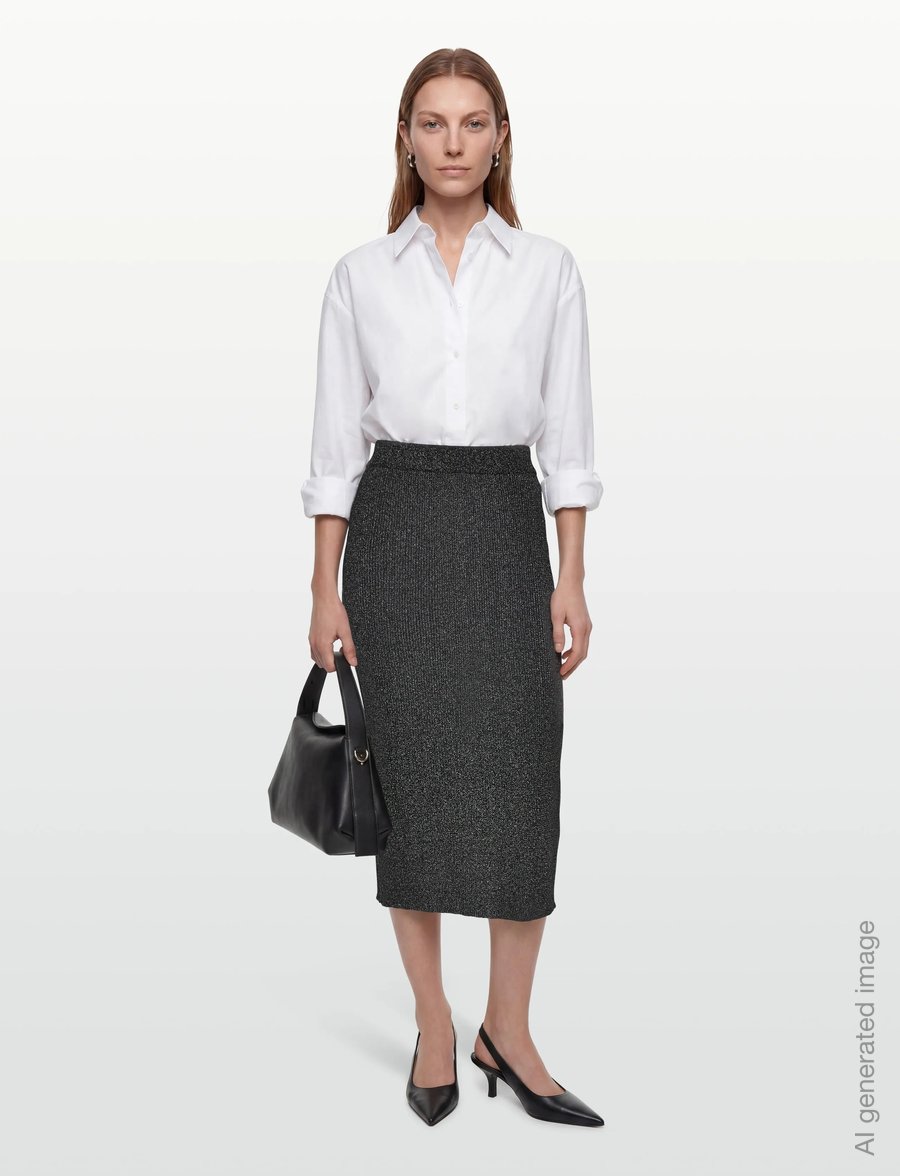 A-View - Felicity rib lurex skirt - midi skirts - 045 black/silver - 0