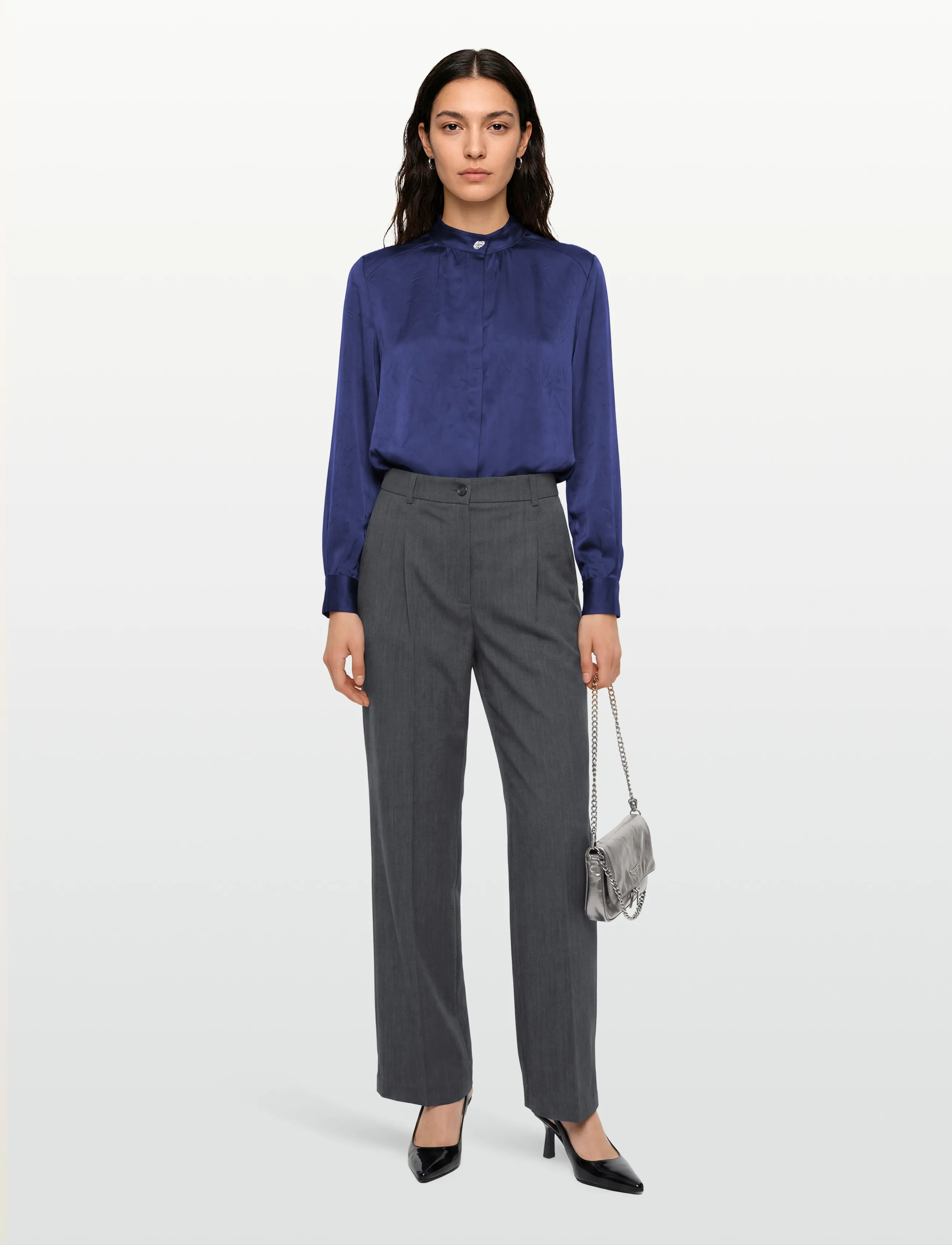 A-View Birdie Shirt, Kvinder, Standkravebluse, Navy, Str: 42