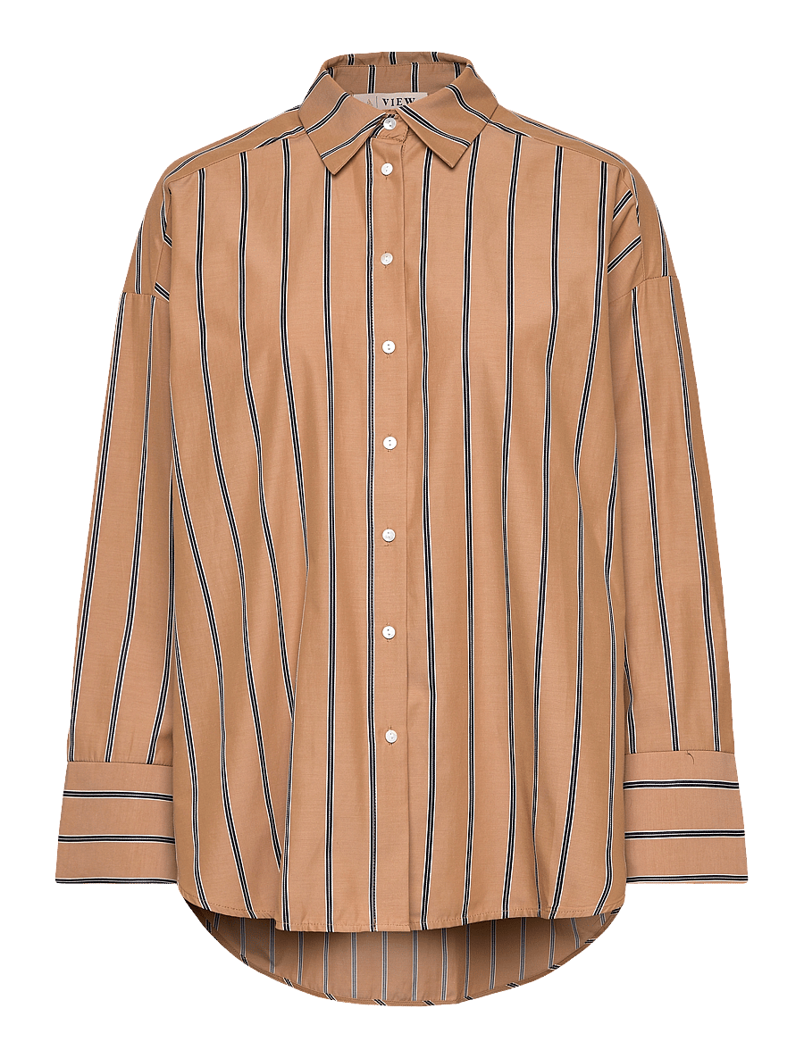 A-View - Magnolia stripe shirt - langærmede skjorter - 313 camel/black - 0