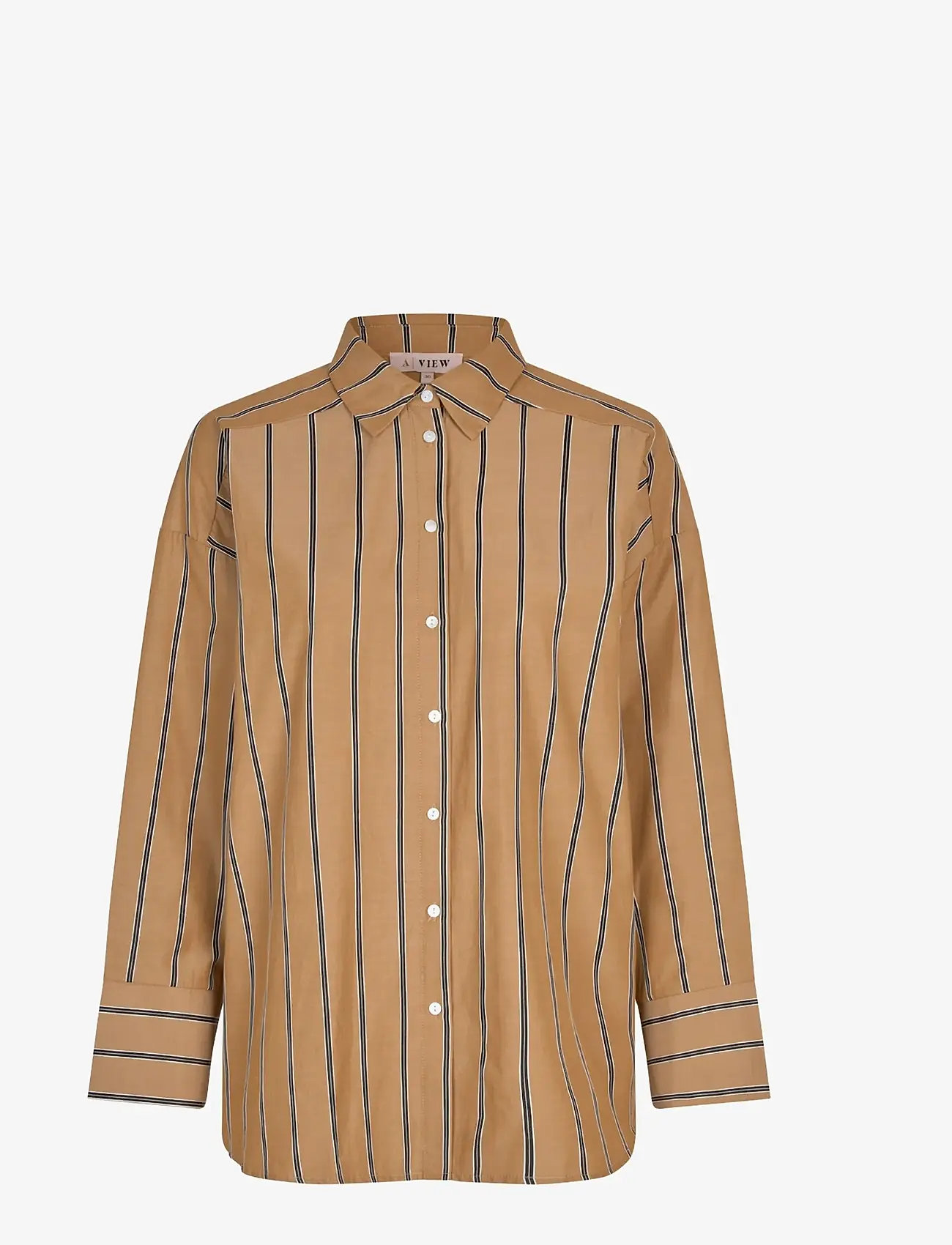 A-View - Magnolia stripe shirt - långärmade skjortor - 313 camel/black - 1