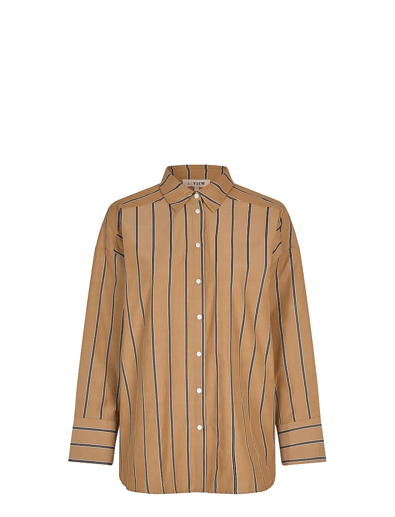 A-View - Magnolia stripe shirt - långärmade skjortor - 313 camel/black - 1
