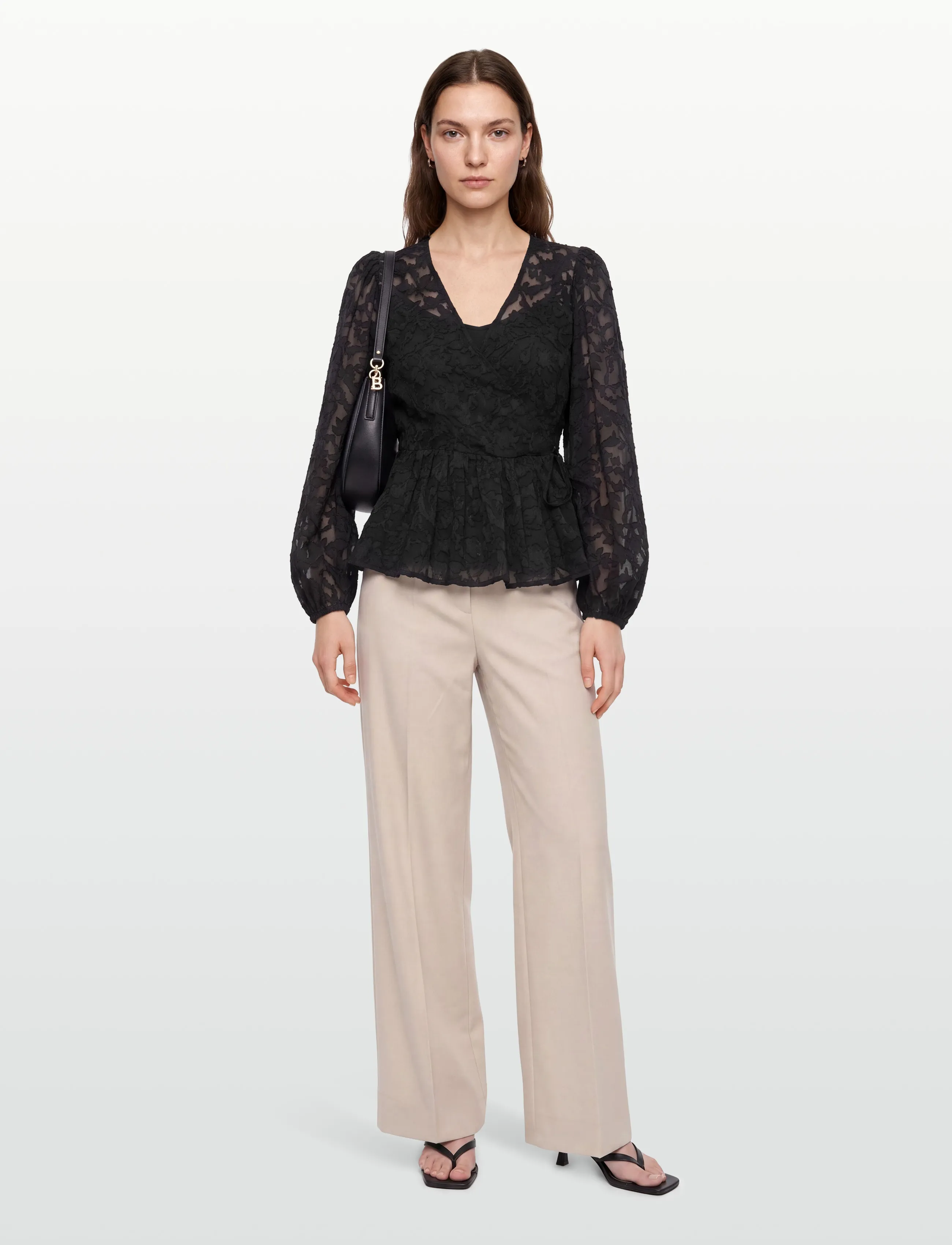 A-View Feani Blouse, Kvinder, Slå Om Peplum Bluse, Sort, Str: 34