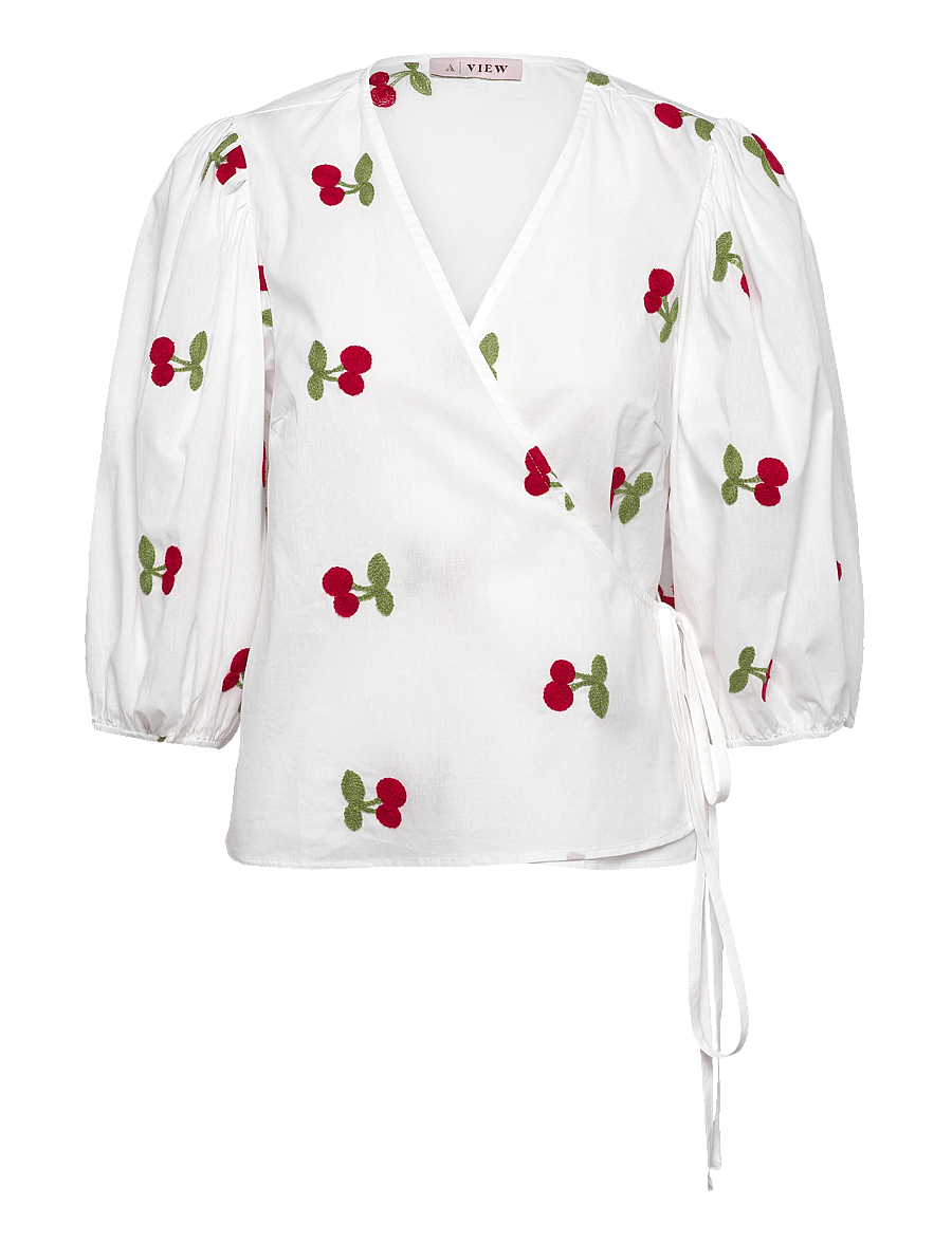 A-View - Rebekka fruit blouse - långärmade blusar - white/red - 0