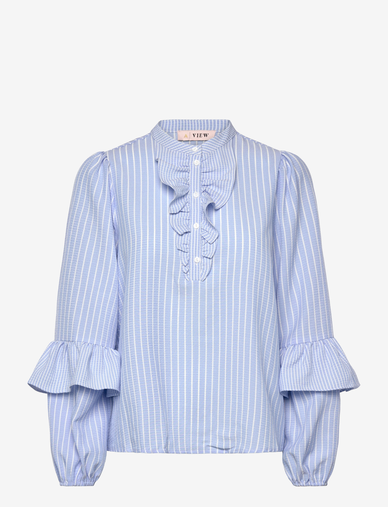 A-View - Karin blouse - langærmede bluser - light blue/white stripe - 0