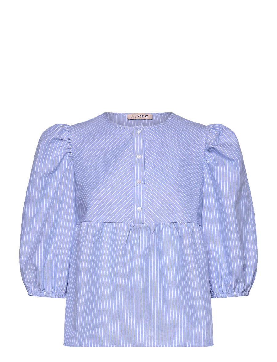 A-View - Betty blouse - kurzärmelige blusen - light blue/white stripe - 0