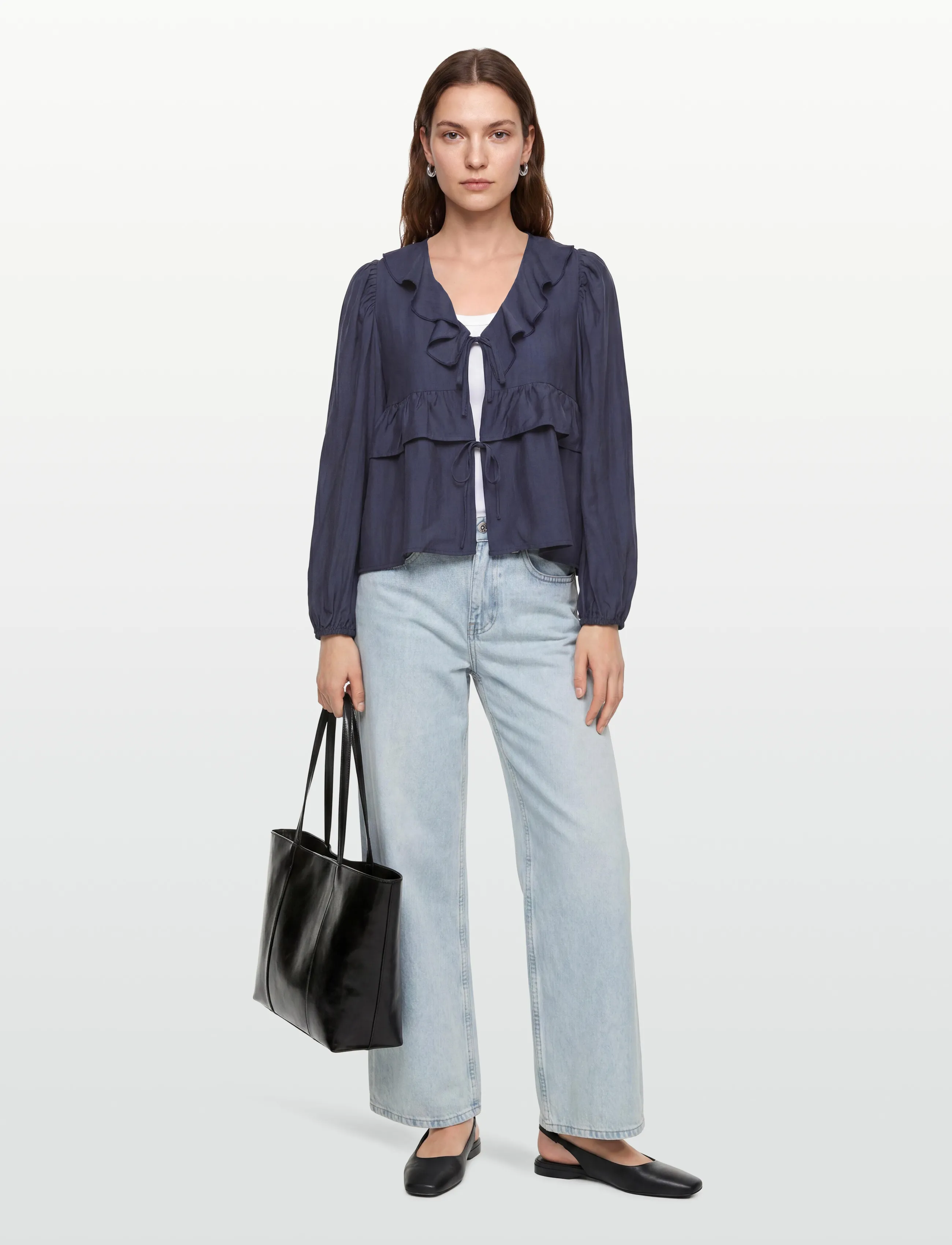 A-View Charlotte Blouse, Kvinder, Flæse Bindebluse, Navy, Str: 38