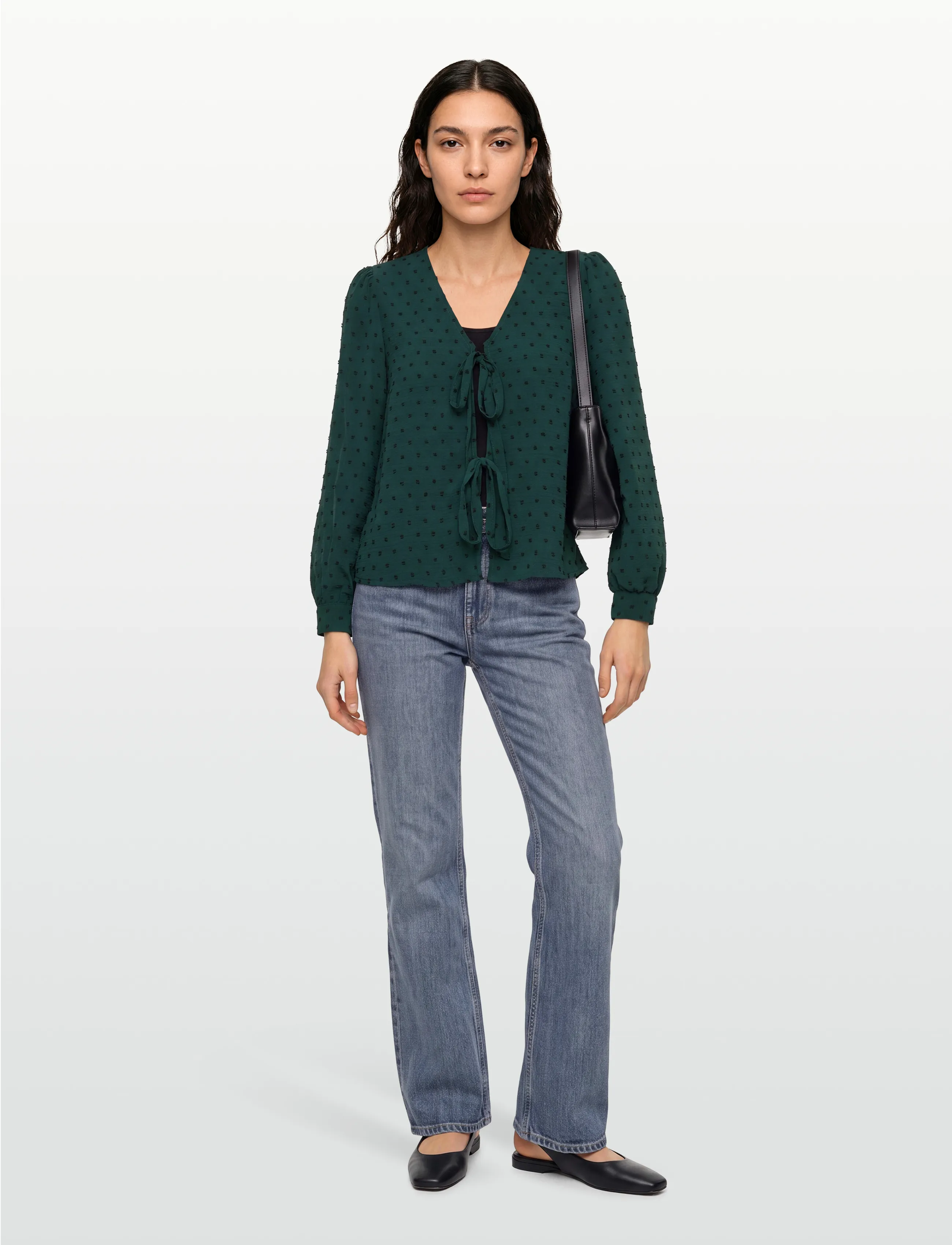A-View Sif Long Sleeve Blouse, Kvinder, Langærmet Bindebluse, Grøn, Str: 34