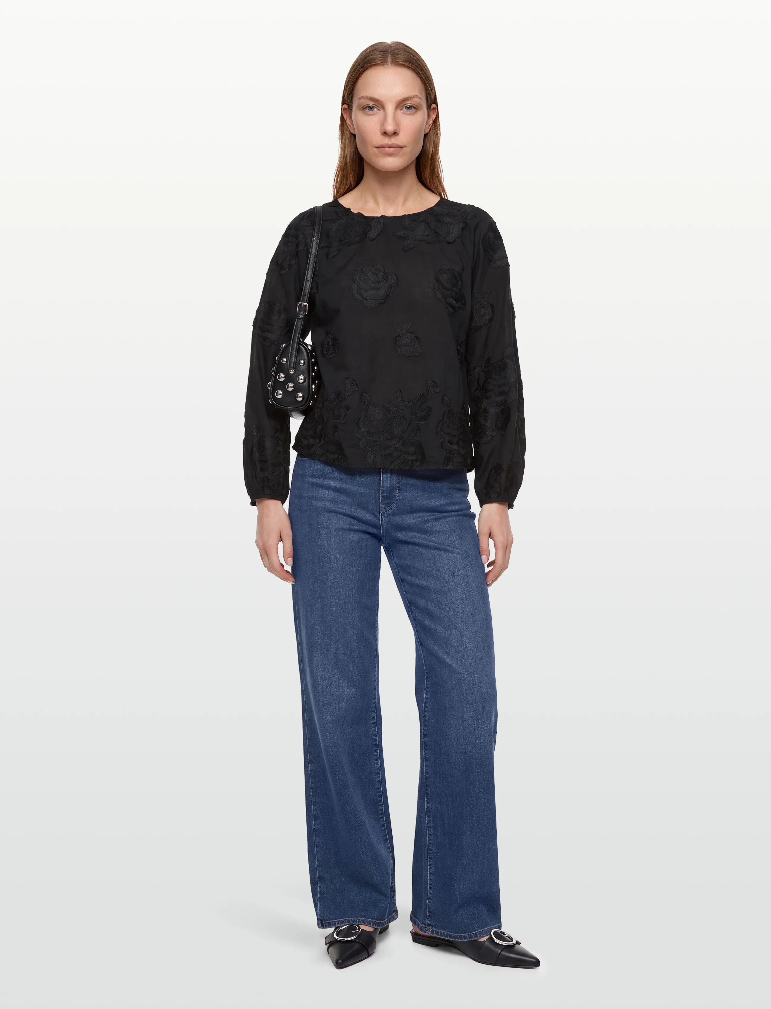 A-View Rosamarie Blouse, Kvinder, Broderet Bluse, Sort, Str: 38