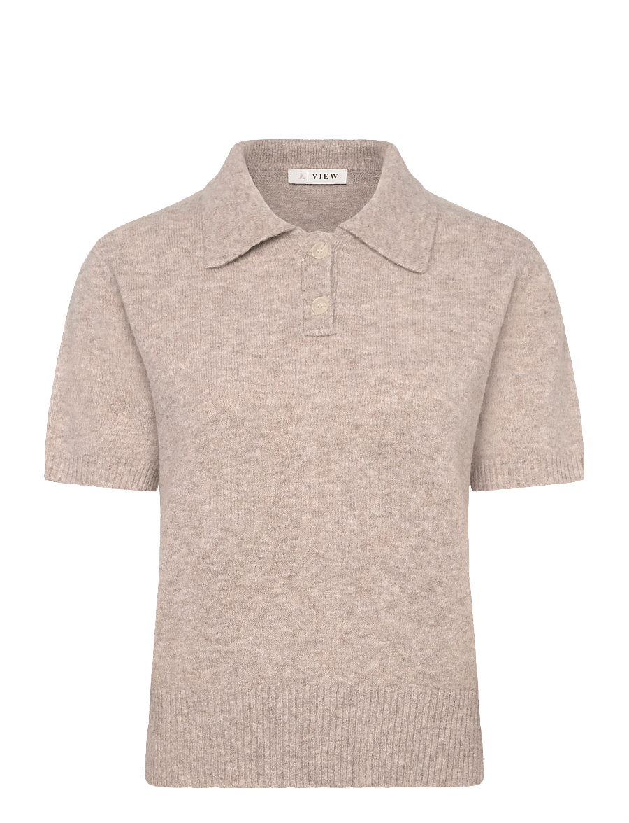 A-View - Rena polo knit blouse - poloshirts - sand - 0