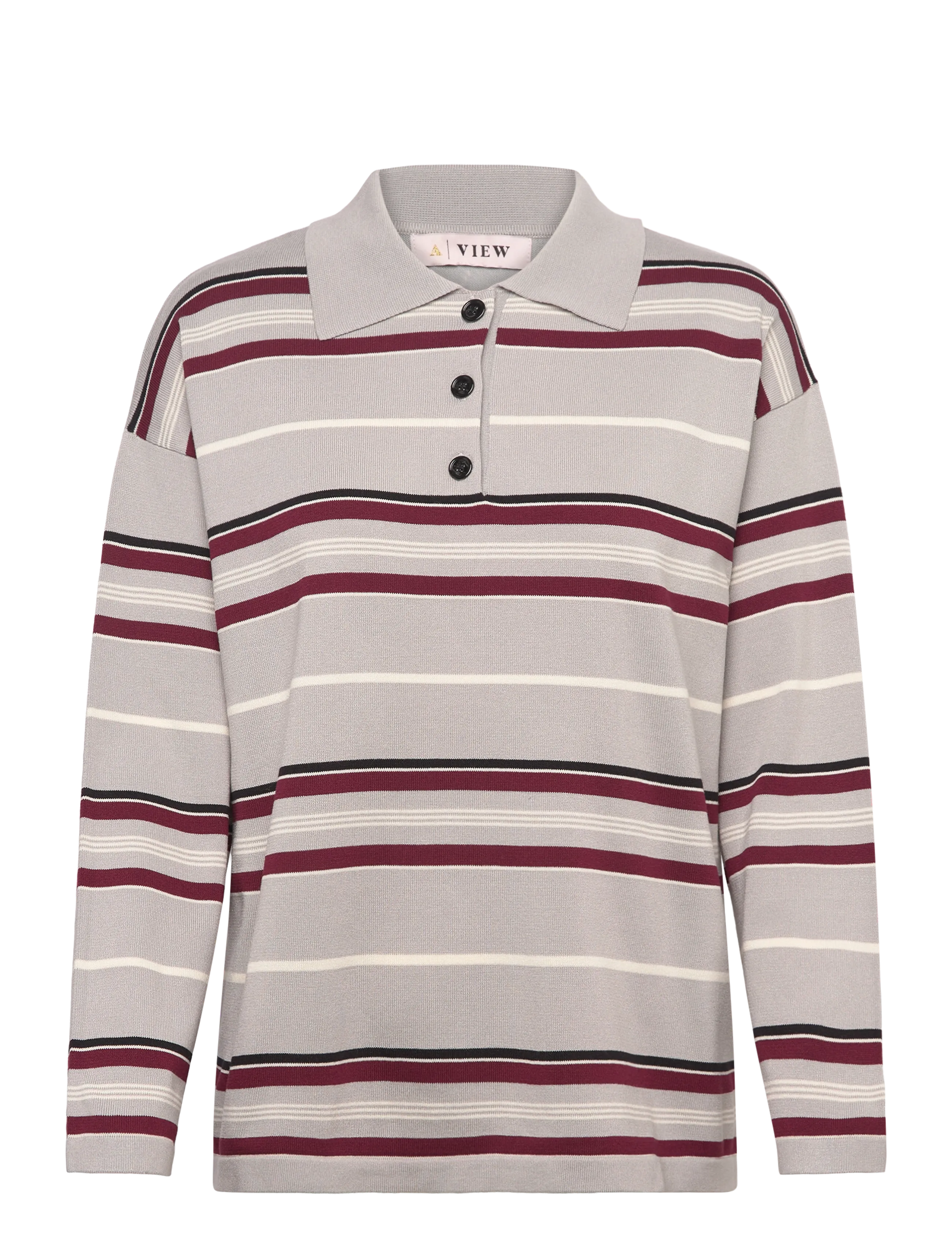 A-View Polo Long Sleeve Stripe Knit Blouse, S, T-shirts & Oberteile, Grau - Long-sleeved, Frauen