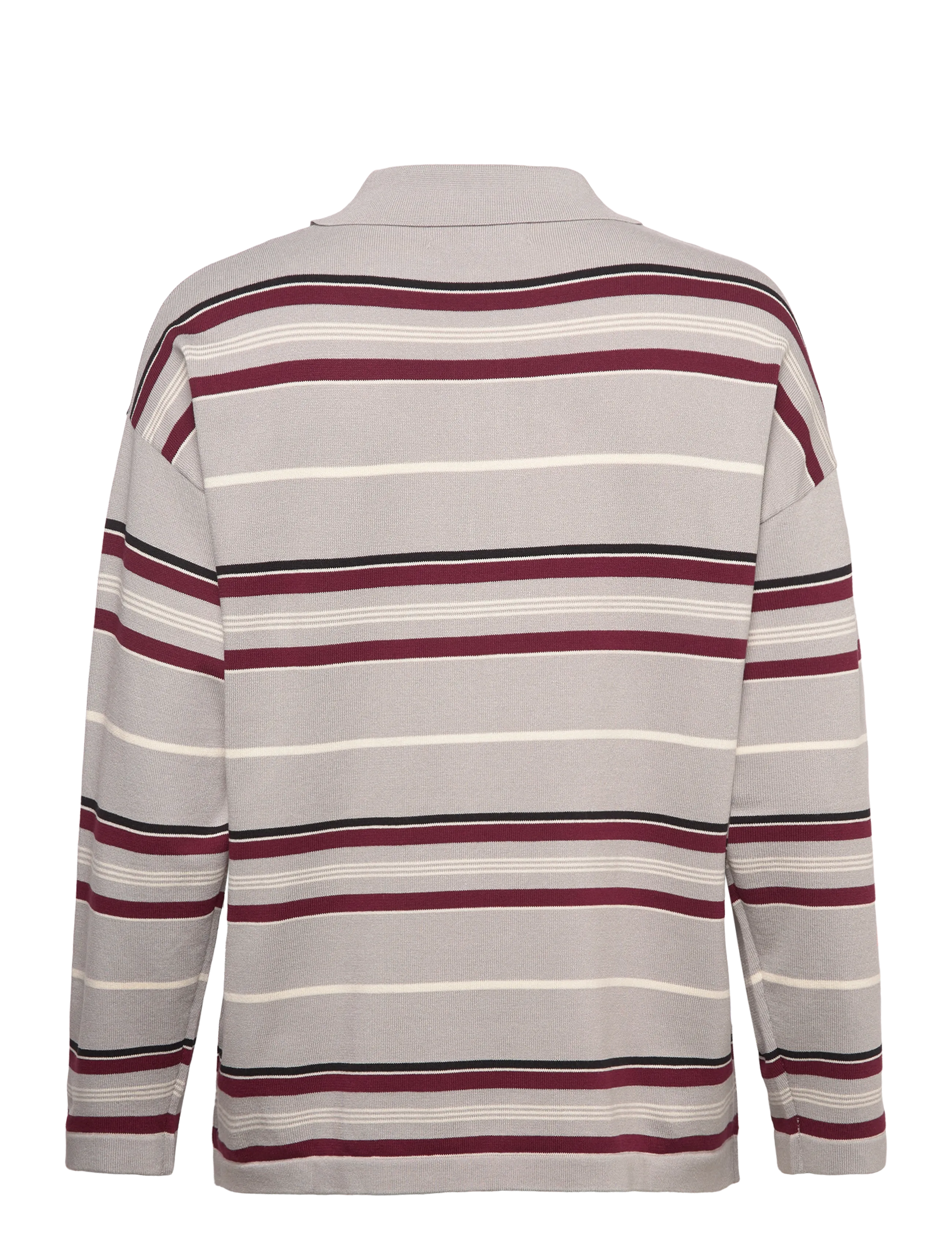 A-View - Polo long sleeve stripe knit blouse - poloshirts - 284 grey/off white - 1