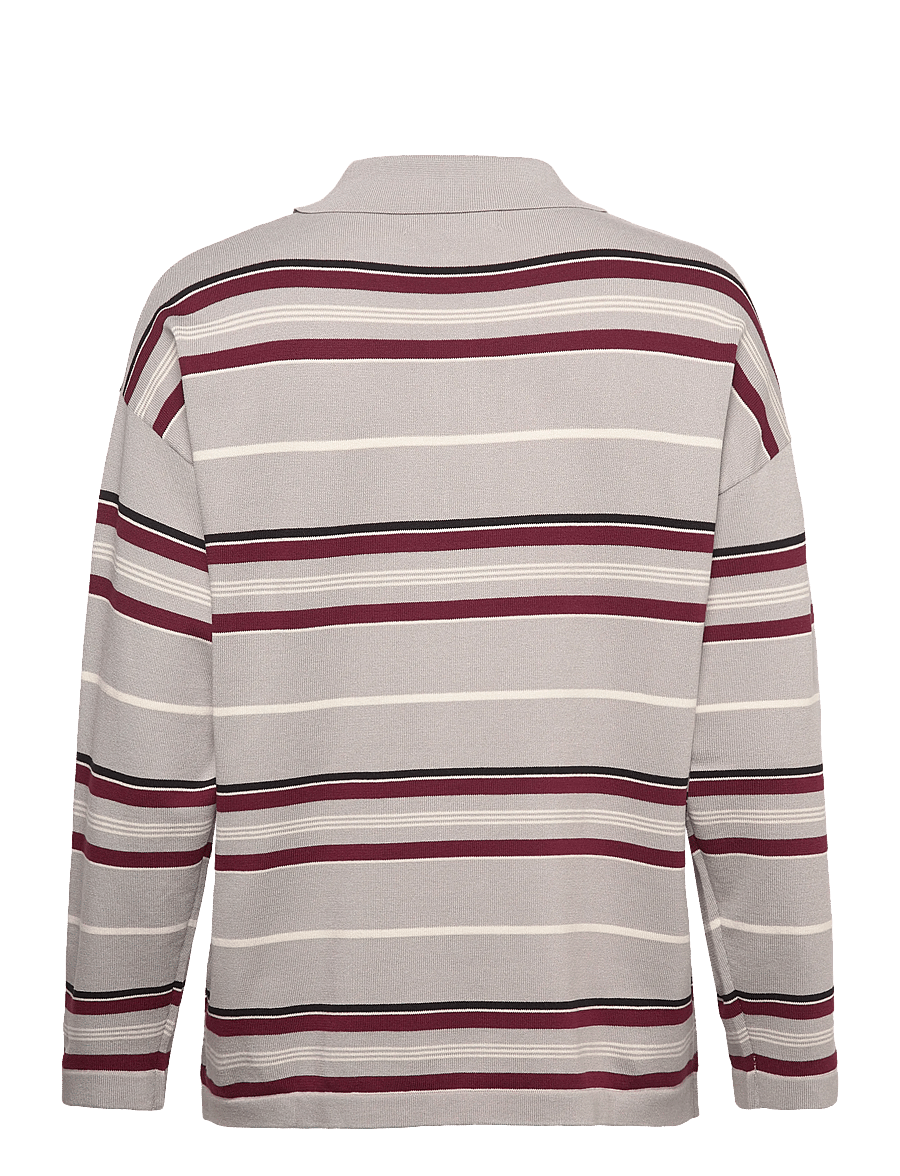 A-View - Polo long sleeve stripe knit blouse - pikéer - 284 grey/off white - 1